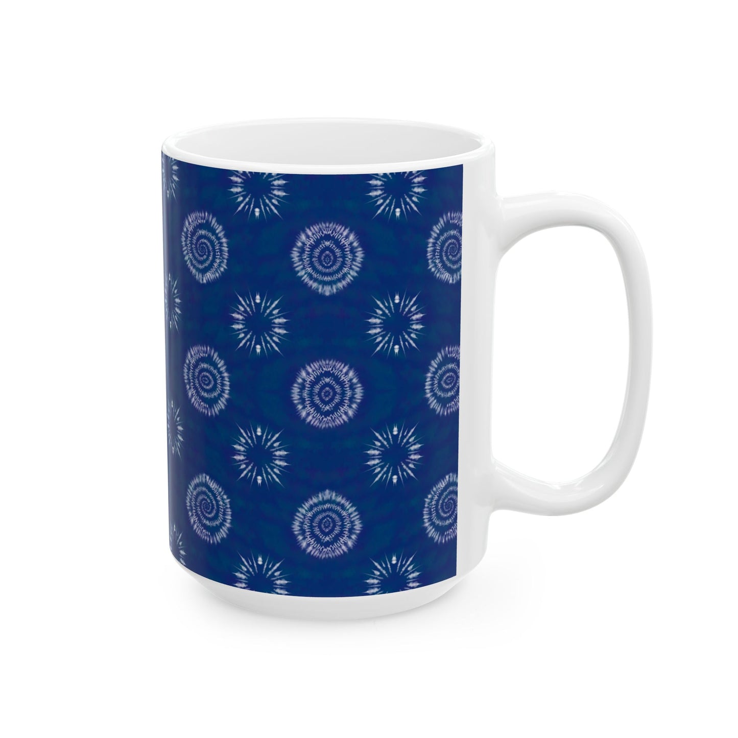 Shibori Tie Dye Mug, 11oz or 15oz, Artistic Indigo Ceramic Coffee Mug, BPA Free, Dishwasher and Microwave Safe, Gifts for Her, Tea Cup