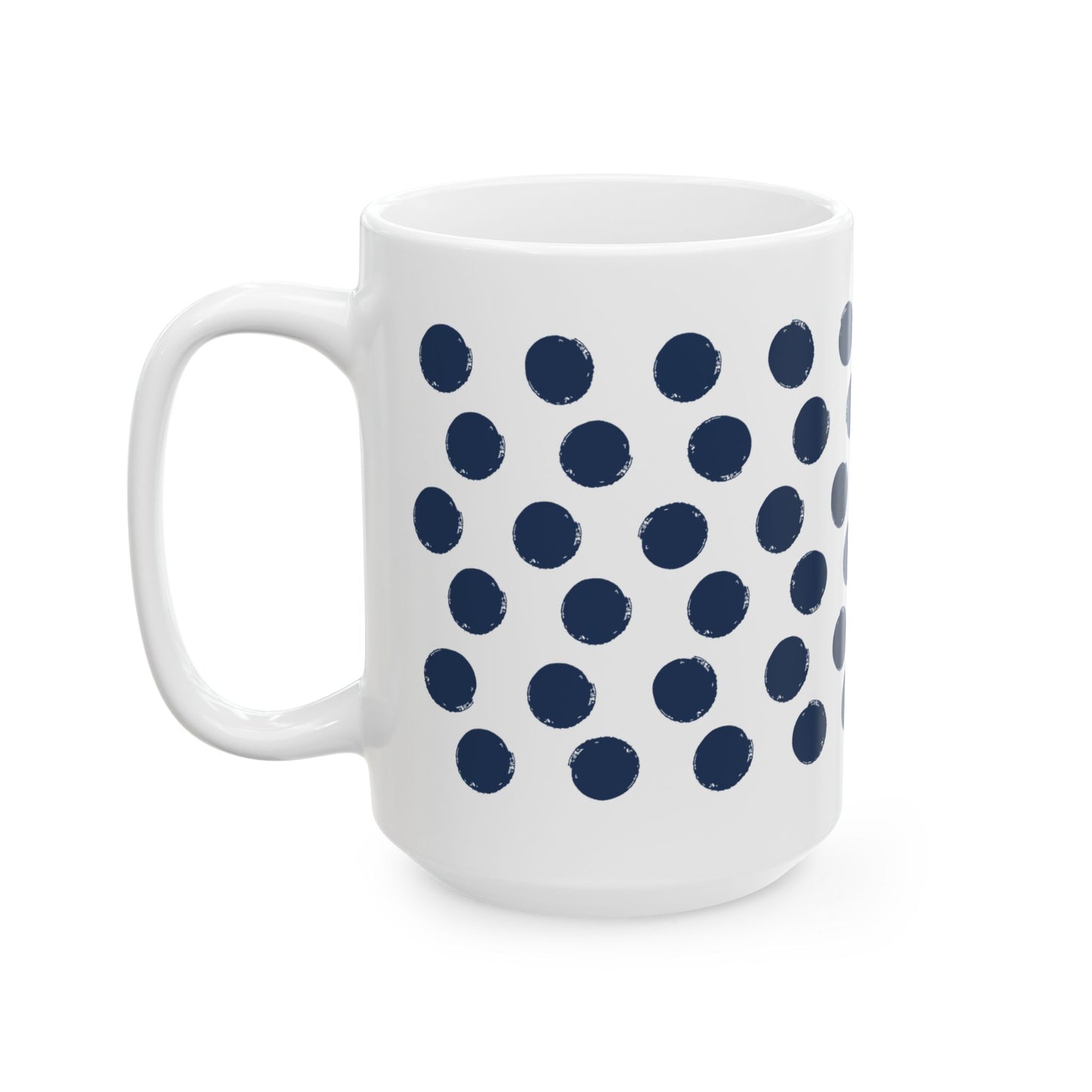 Navy Polka Dot Ceramic Coffee Mug, Distressed Brush Dots Indigo Tea Cup for Home, Office, Cute Coffee Cup, Tea Lover's Mug, Unisex gift