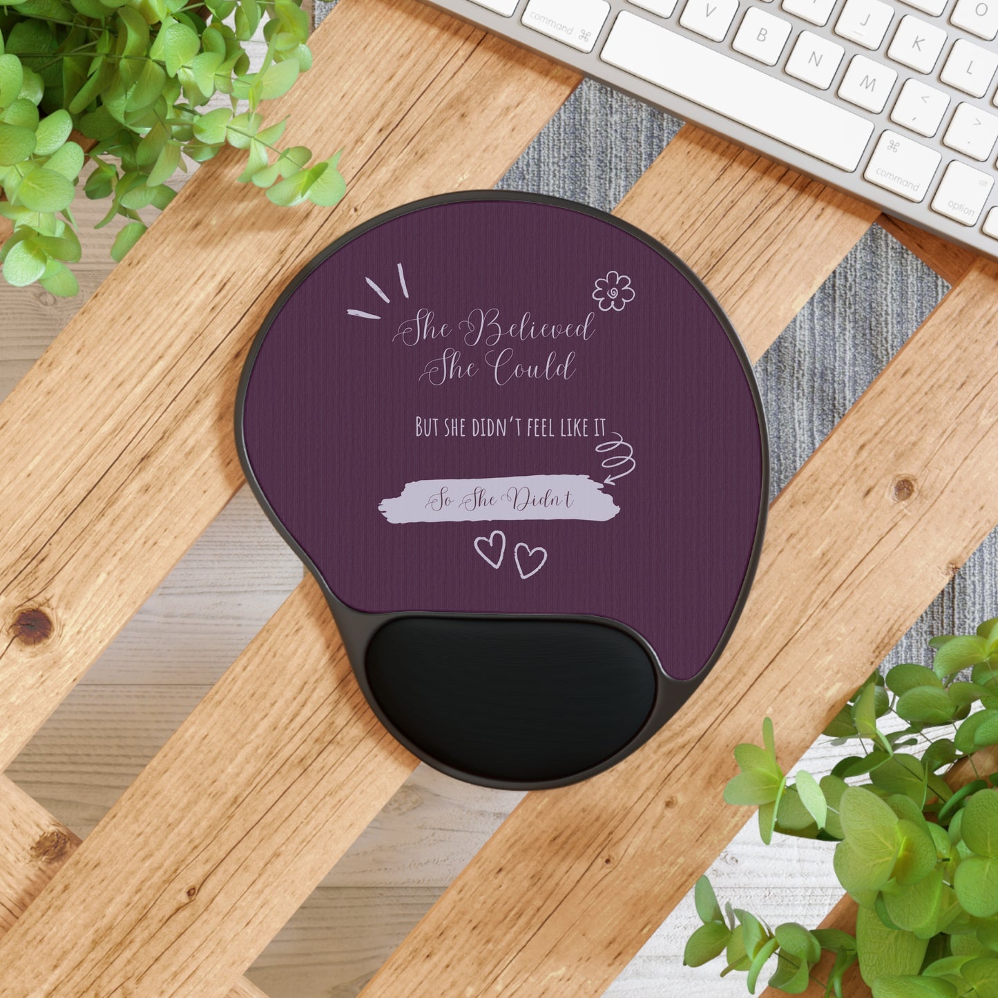 Funny Mouse Pad with Wrist Rest - She Believed - Purple Ergonomic Mousepad, Ideal for Office, Home, Gifts, Motivation, Desk Accessories