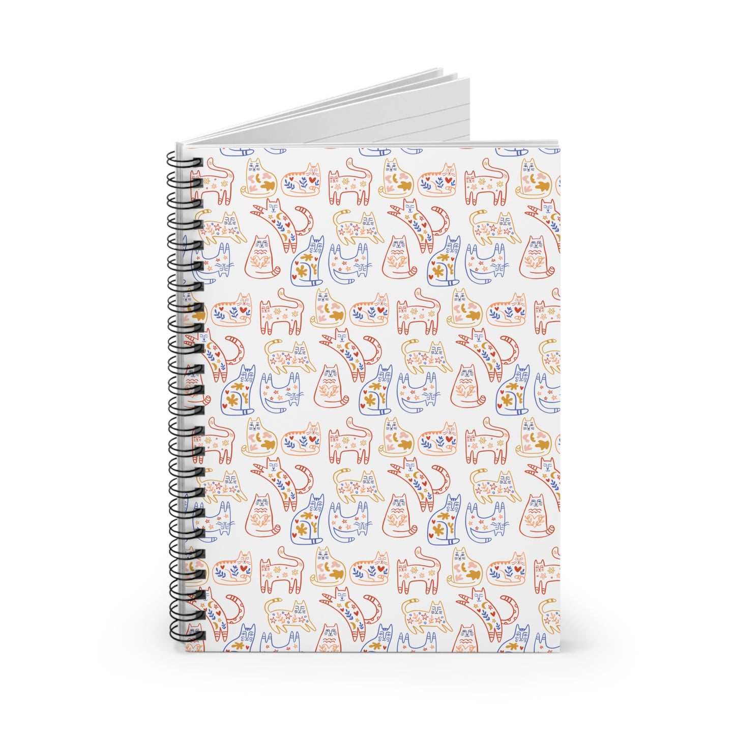 Spiral Notebook - Scandinavian Folk Art Cat Design, Ruled Line, Kawaii Journal, Cat Lover Gift, Cute Stationery, Writing Notebook