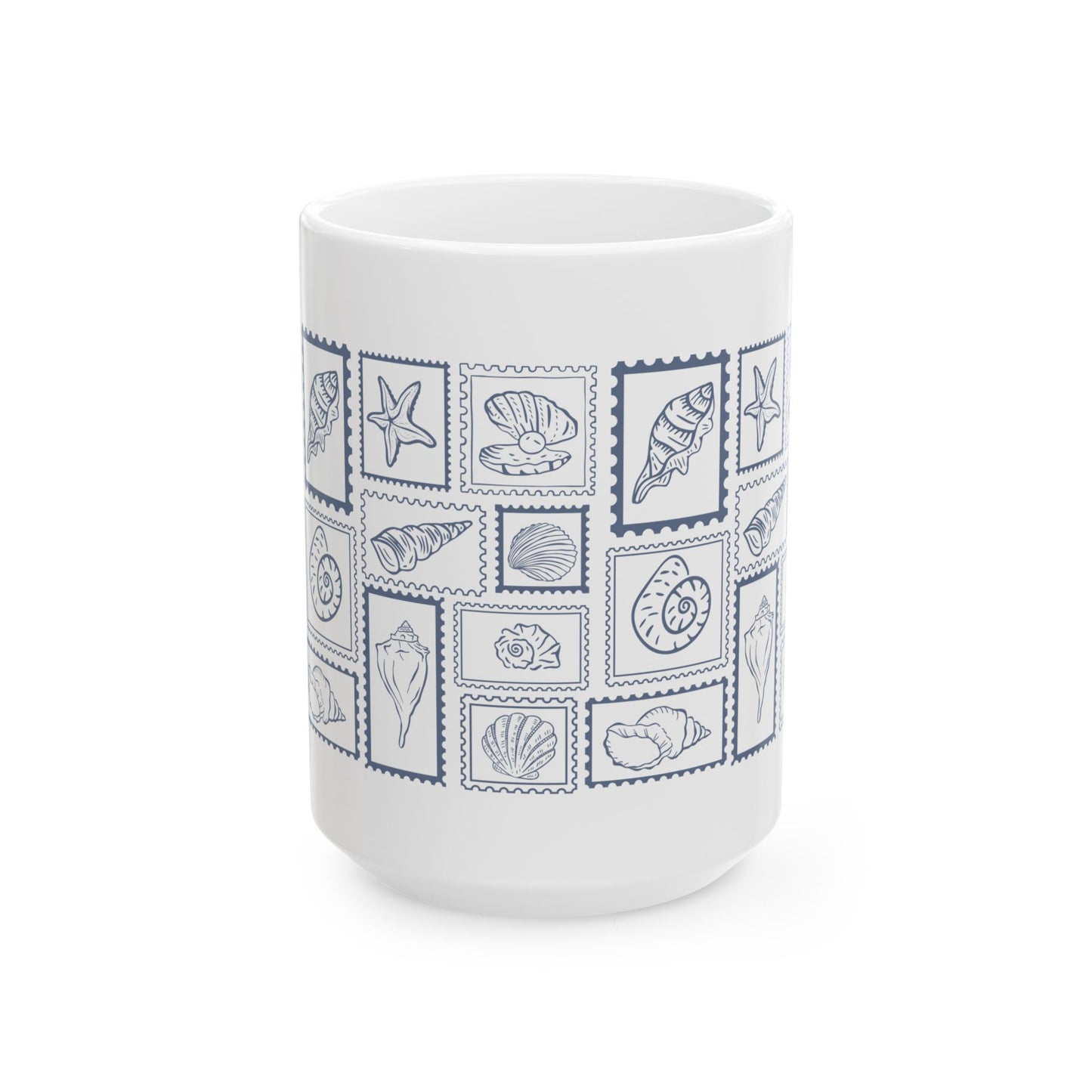 Shells & Stamps Ceramic Mug - Coastal Decor, Ocean Lover Gift, Nautical Kitchen, Beach House Essentials, Summer Vibes