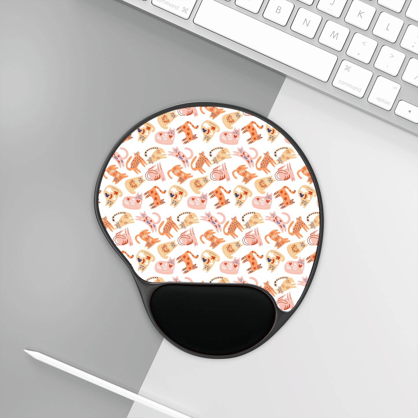 Mouse Pad with Wrist Rest, Ergonomic Mousepad with Wrist Support, Cat Design, Gaming Mousepad, Nordic Scandinavian Style Inspired Folk Art