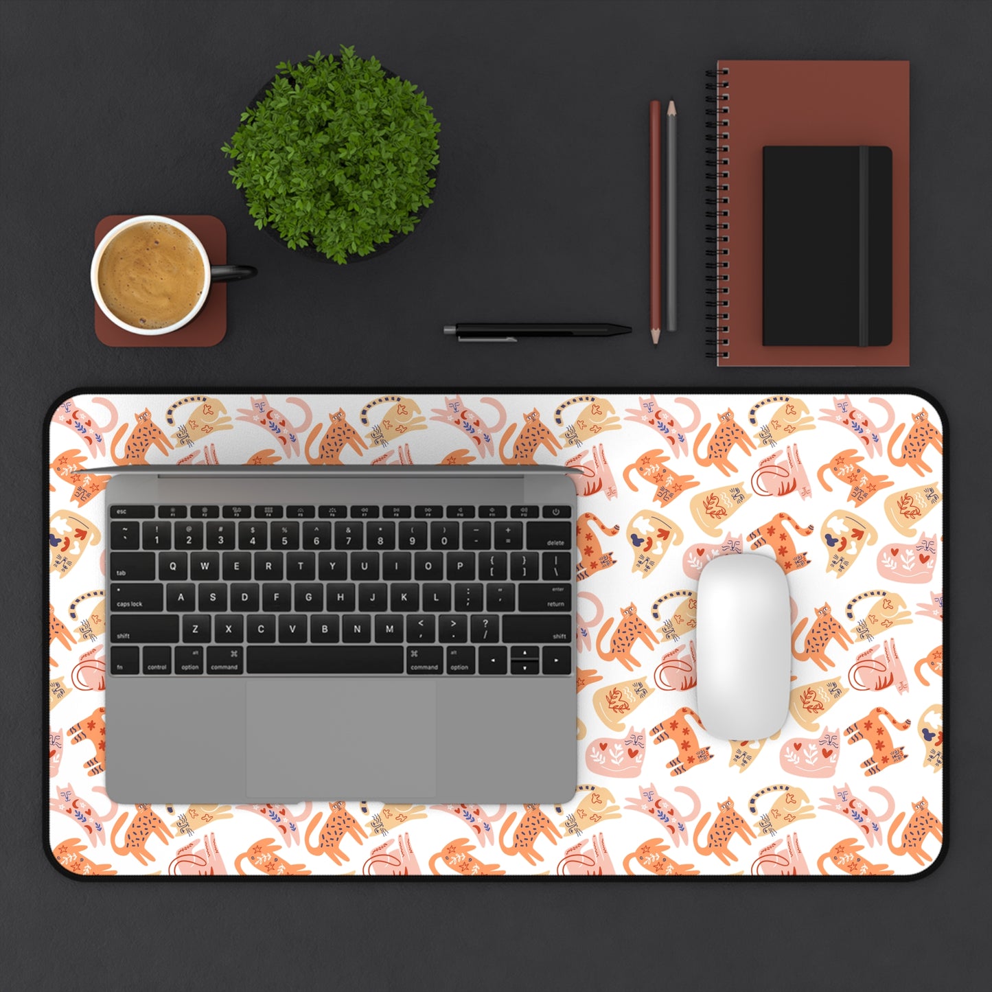 Desk Mat Scandinavian Folk Art Inspired Design, Home Office Decor, Nordic Art, Hygge, Work from Home Essentials, Scandi Cat Design