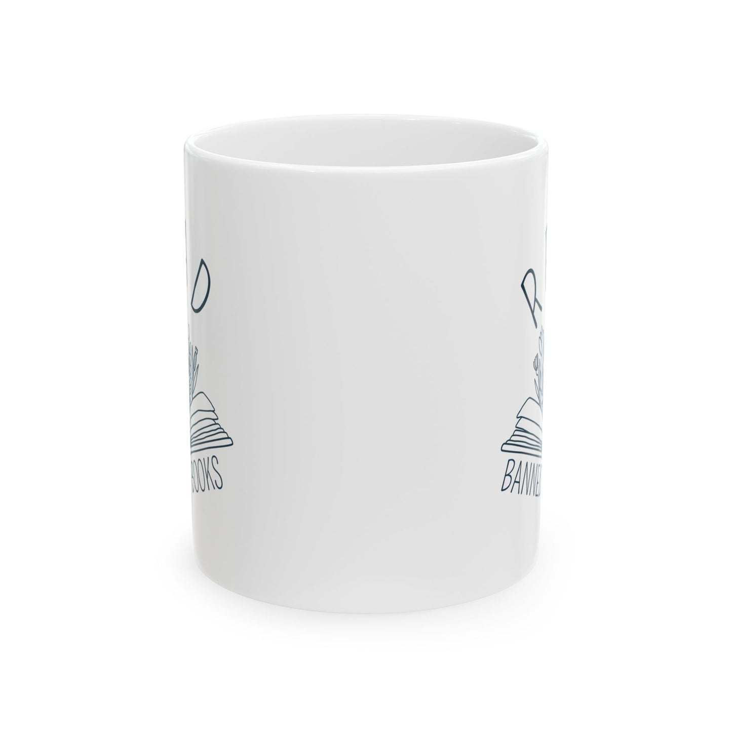 Ceramic Mug, Book Line Art with Flowers, Read Banned Books Coffee Cup, Literary Mug, Book Lover Gift, Library Decor, Bookworm Gift, Bookish