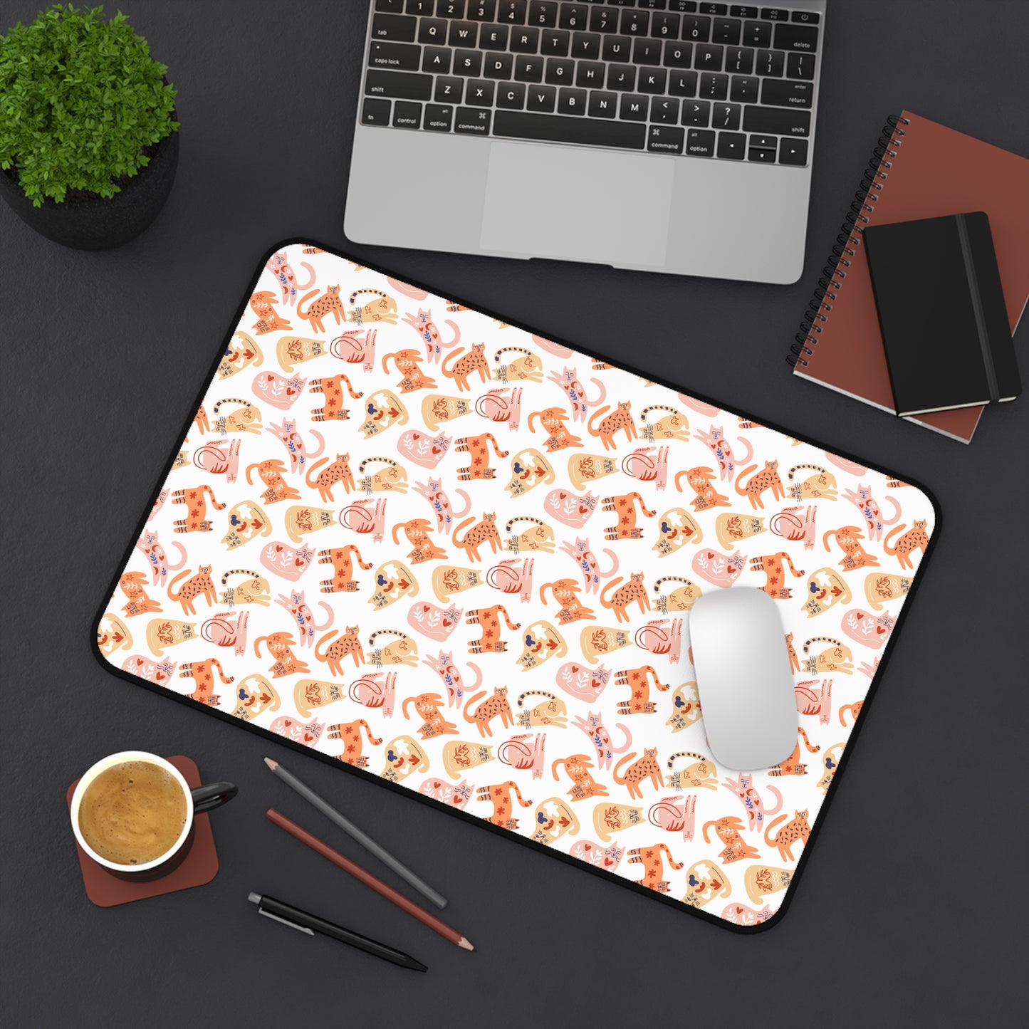 Desk Mat Scandinavian Folk Art Inspired Design, Home Office Decor, Nordic Art, Hygge, Work from Home Essentials, Scandi Cat Design