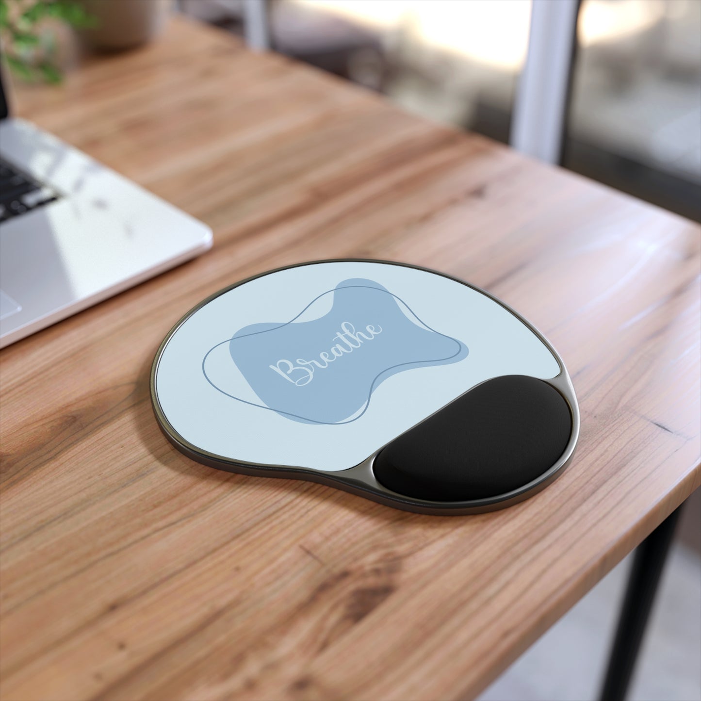 Tranquil Mouse Pad with Wrist Rest - Breathe Design, Office Decor, Gift for Coworkers, Ergonomic Desk Accessory, Stress Relief