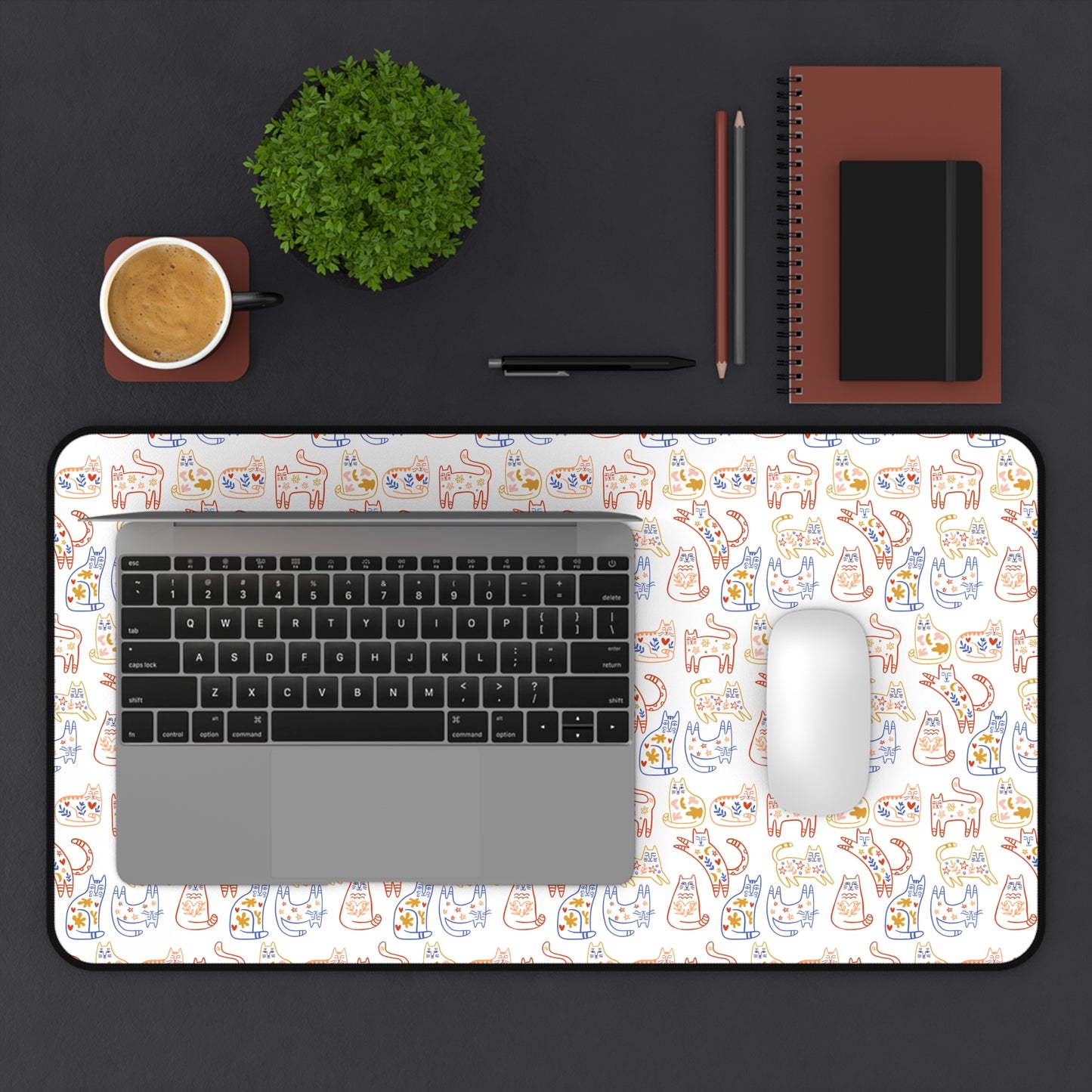 Desk Mat Scandinavian Folk Art Inspired Design, Home Office Decor, Nordic Art, Hygge, Work from Home Essentials, Scandi Cat Design