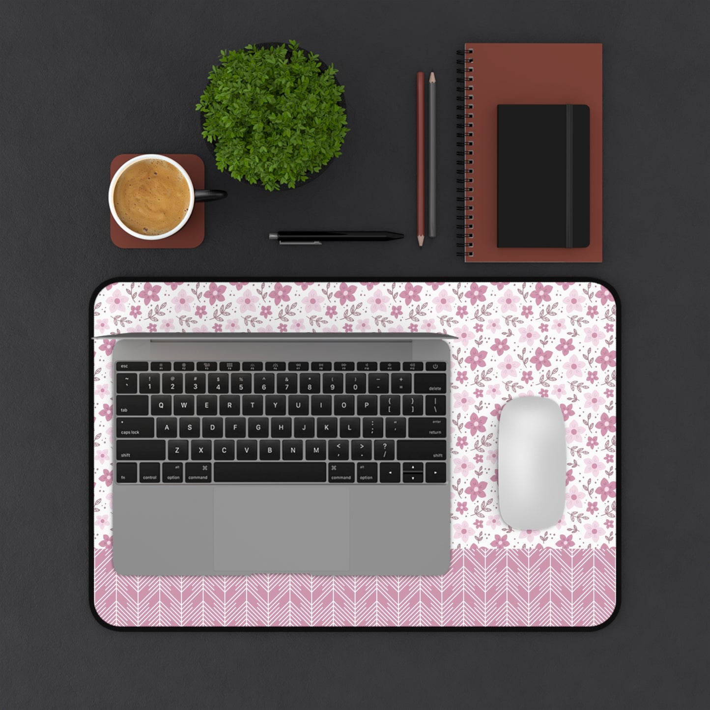 Floral Desk Mat with Geometric Pattern, Hemmed Edges, Stylish Work Surface, Home Office Decor, Gift for Students, Large Computer Mouse Pad