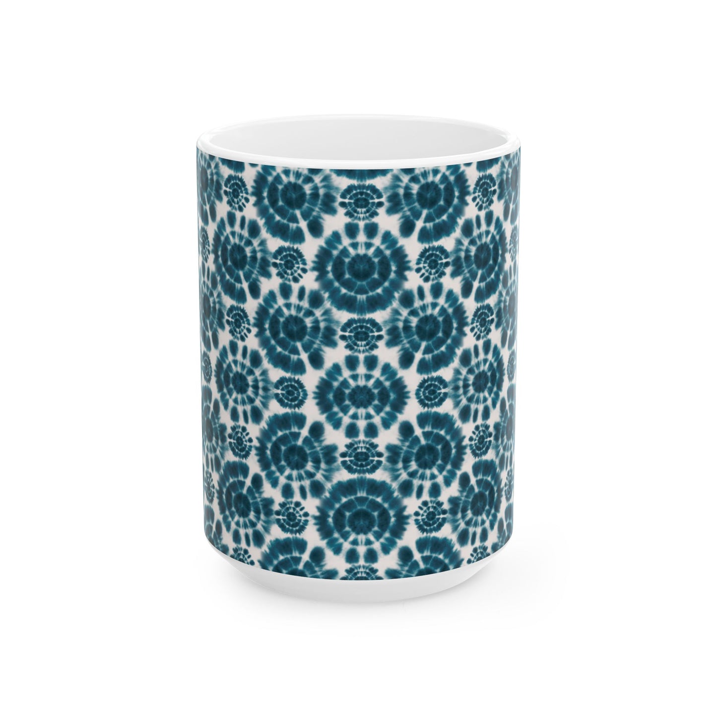 Teal Coffee Mug, Shibori Tie Dye Pattern Tea Cup, Boho Chic Ceramic Mug, Gifting, BPA Free Dishwasher Safe, Microwave Safe Coffee Mug