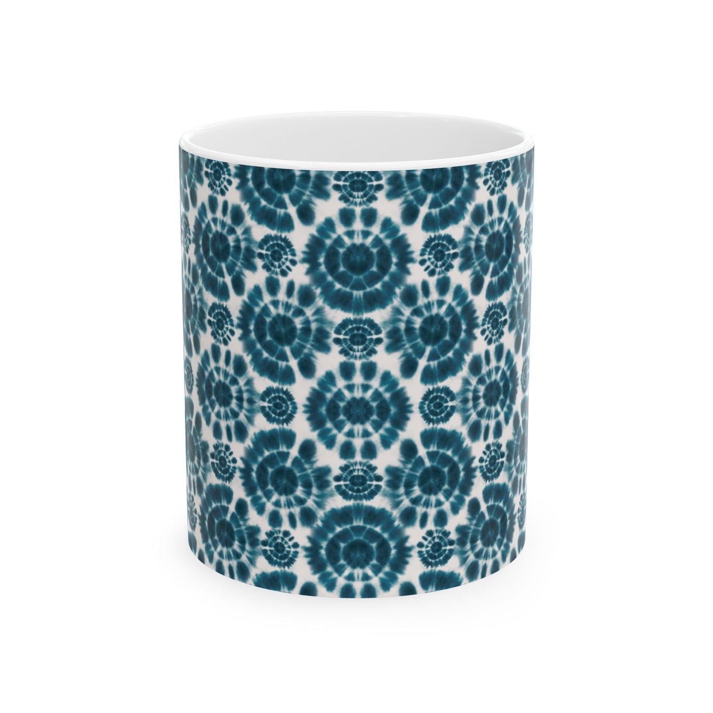 Teal Coffee Mug, Shibori Tie Dye Pattern Tea Cup, Boho Chic Ceramic Mug, Gifting, BPA Free Dishwasher Safe, Microwave Safe Coffee Mug