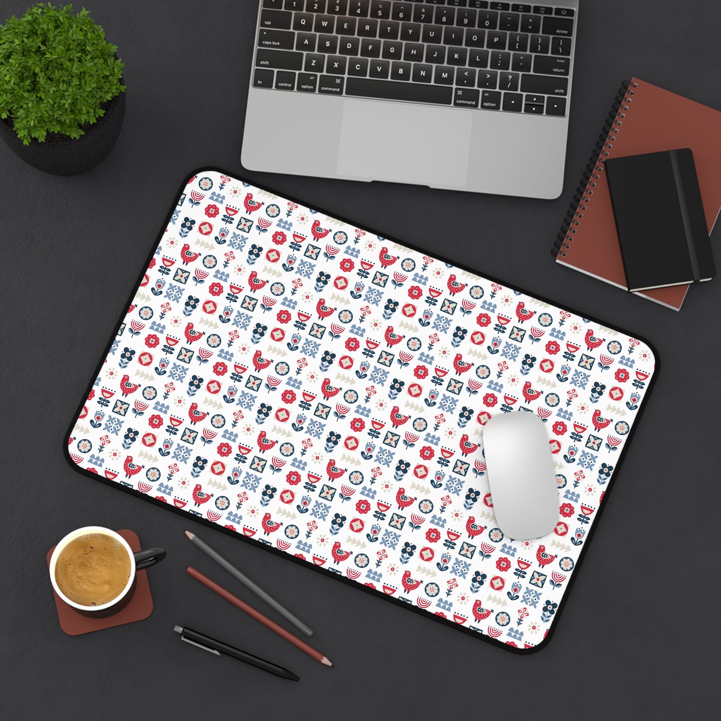 Desk Mat Scandinavian Inspired Design, Home Office Decor, Nordic Art, Hygge, Work from Home Essentials, Scandi Floral, Bird Flower Design