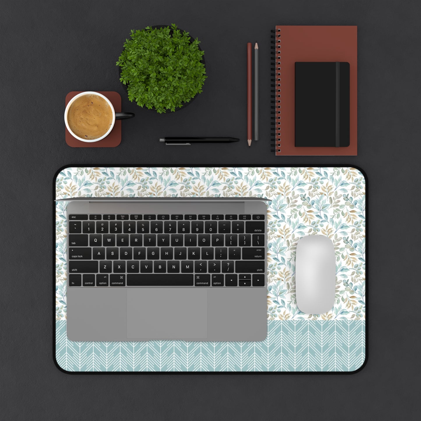 Floral Desk Mat with Geometric Pattern, Hemmed Edges, Stylish Work Surface, Home Office Decor, Gift for Students, Large Computer Mouse Pad