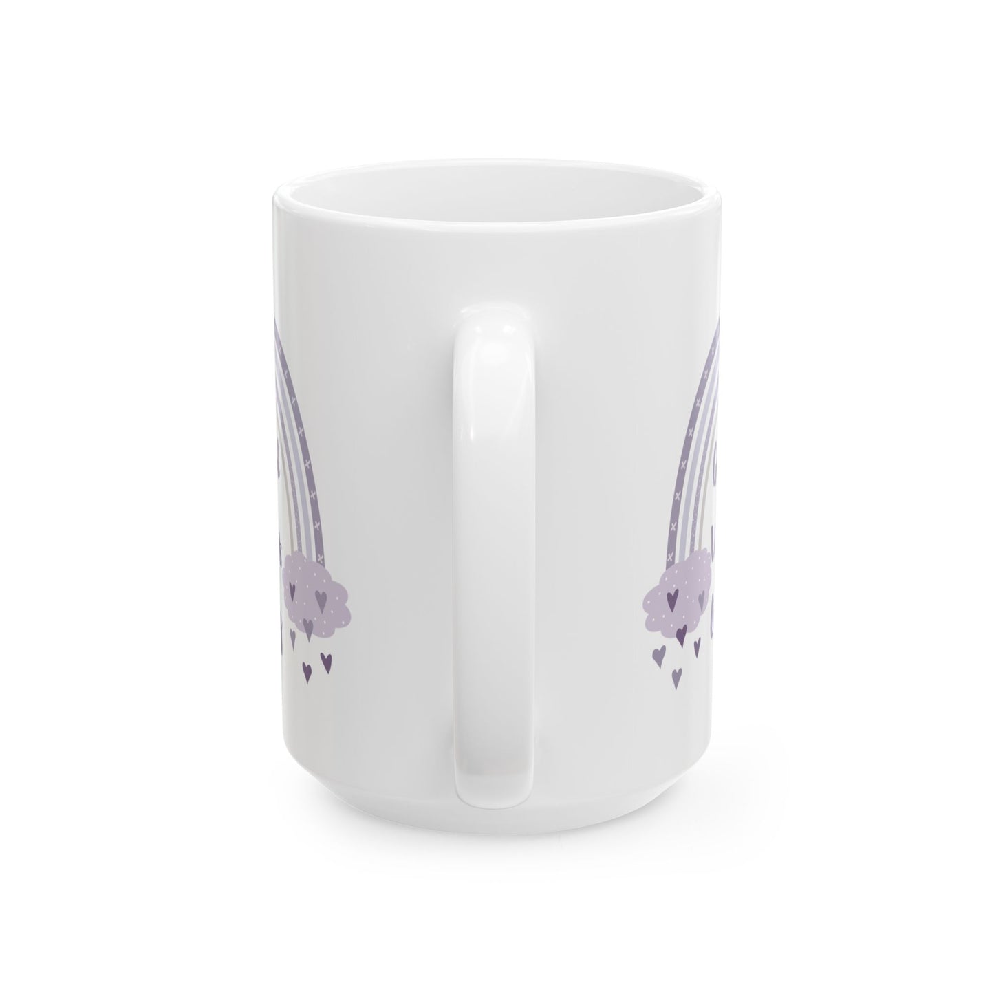 Purple Rainbow Hearts Good Vibes Only Ceramic Mug, Cute Coffee Cup, Gift for Her, Cute Tea Cup, BPA Free Ceramic Mug 11oz/15oz