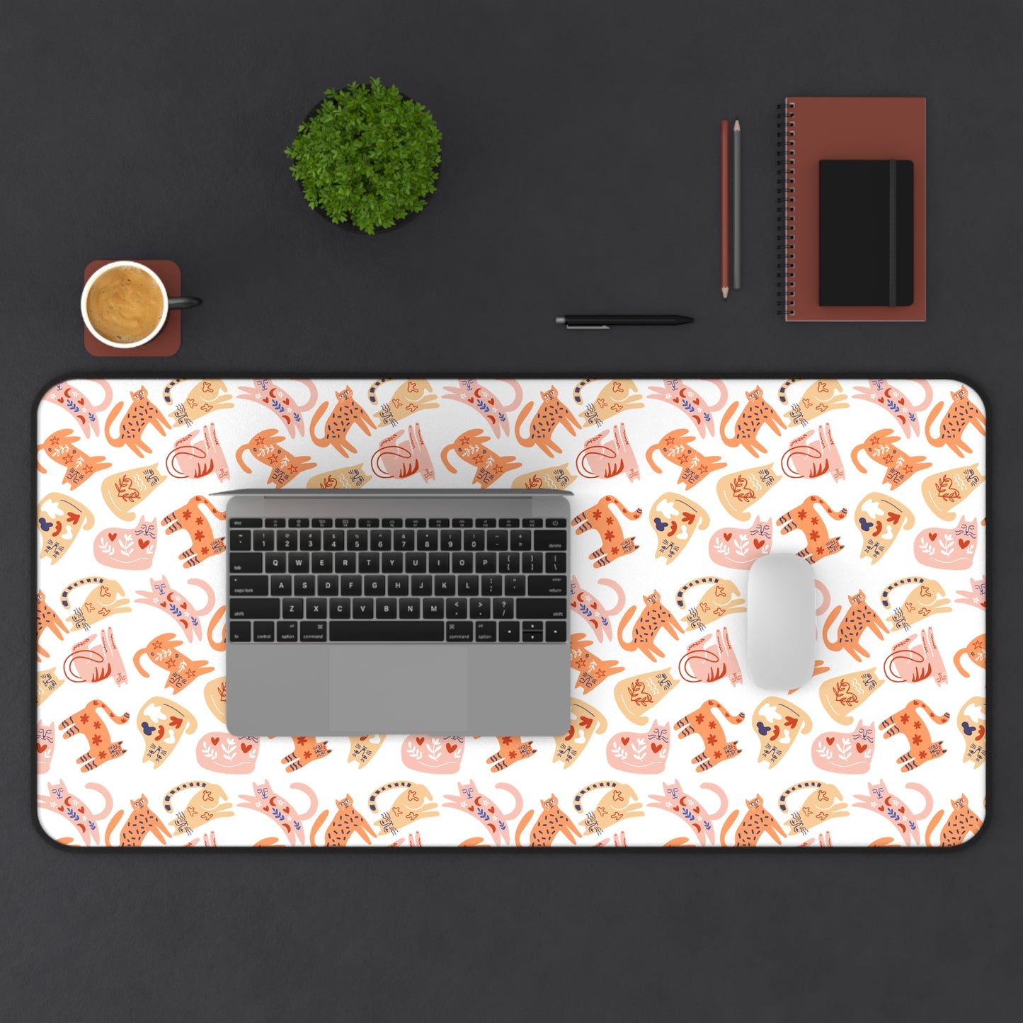 Desk Mat Scandinavian Folk Art Inspired Design, Home Office Decor, Nordic Art, Hygge, Work from Home Essentials, Scandi Cat Design