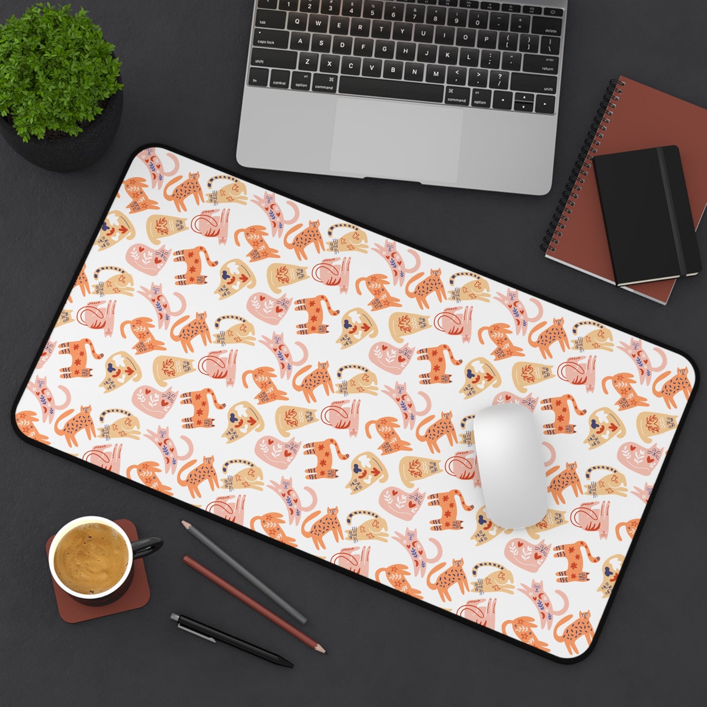 Desk Mat Scandinavian Folk Art Inspired Design, Home Office Decor, Nordic Art, Hygge, Work from Home Essentials, Scandi Cat Design