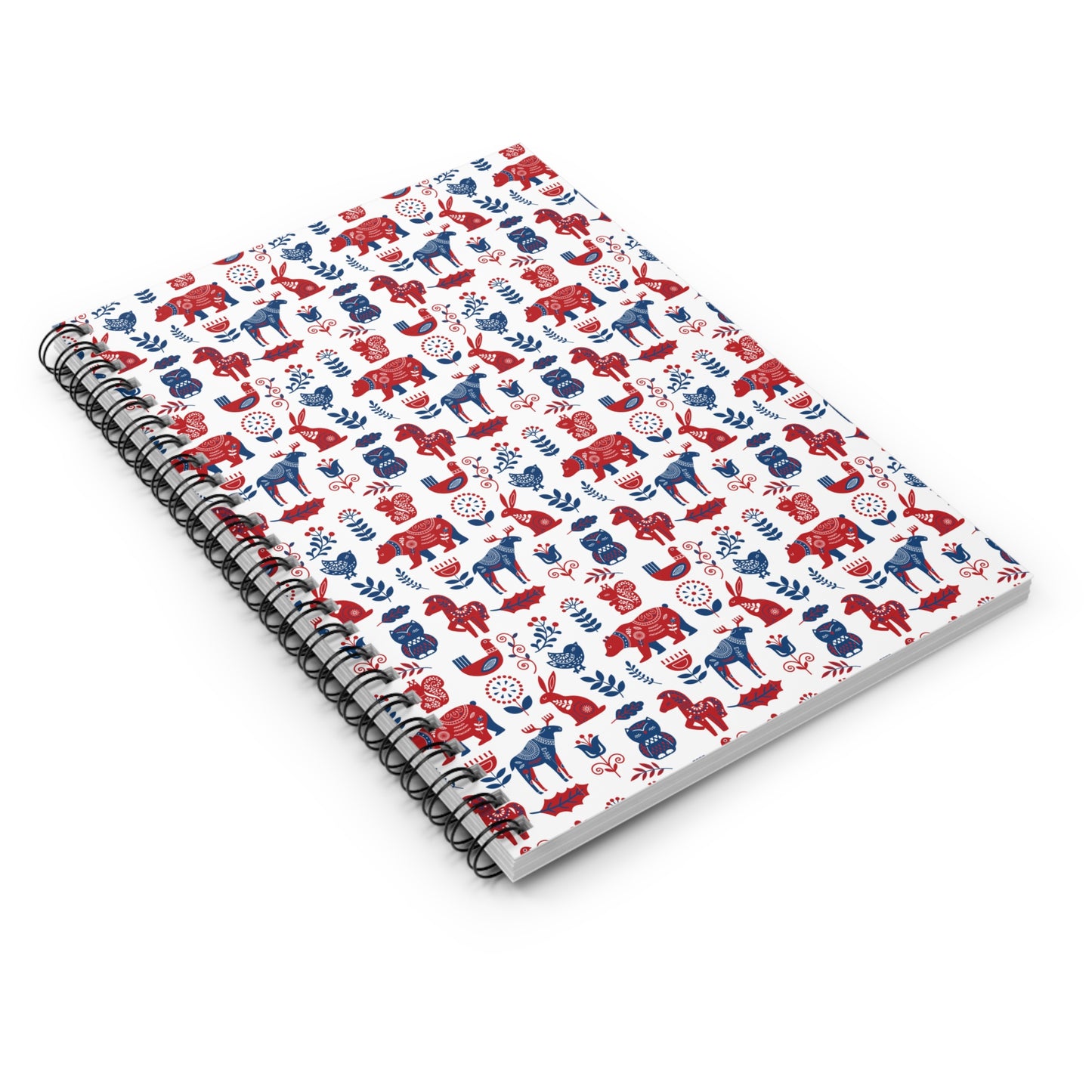 Spiral Notebook - Scandinavian Animal Pattern, Ruled Line, Cute Stationery, Gift for Students, Journaling, Writing, Creative Note-taking