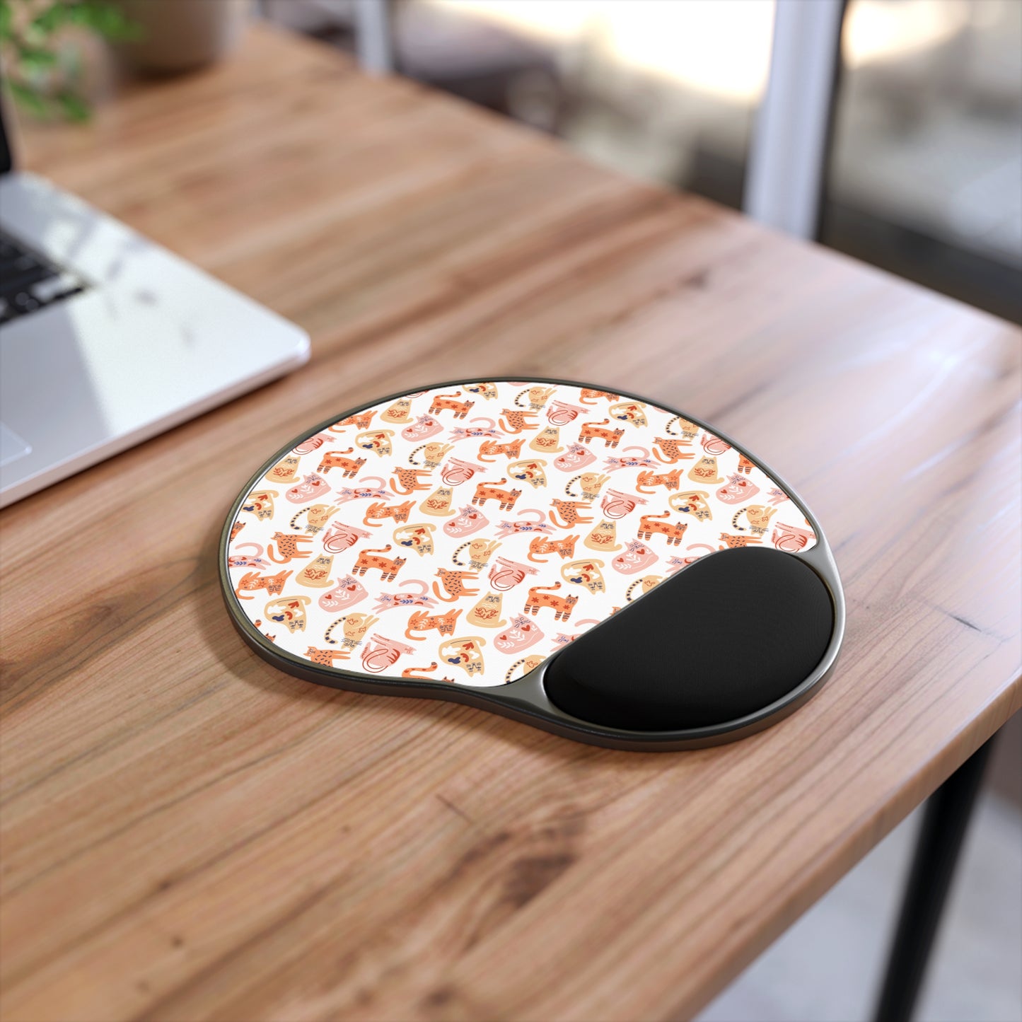 Mouse Pad with Wrist Rest, Ergonomic Mousepad with Wrist Support, Cat Design, Gaming Mousepad, Nordic Scandinavian Style Inspired Folk Art
