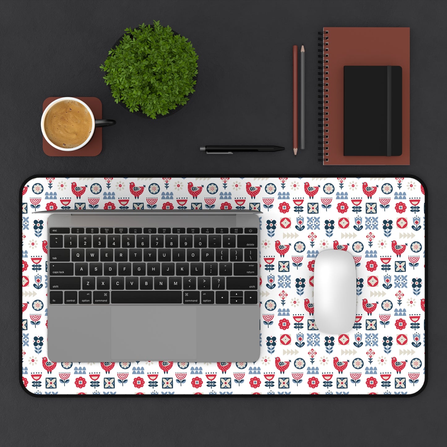 Desk Mat Scandinavian Inspired Design, Home Office Decor, Nordic Art, Hygge, Work from Home Essentials, Scandi Floral, Bird Flower Design