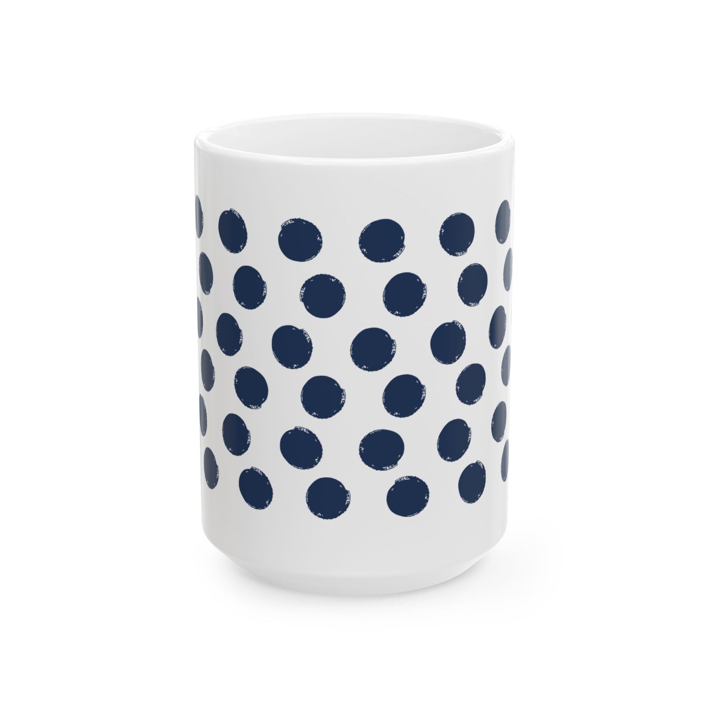 Navy Polka Dot Ceramic Coffee Mug, Distressed Brush Dots Indigo Tea Cup for Home, Office, Cute Coffee Cup, Tea Lover's Mug, Unisex gift