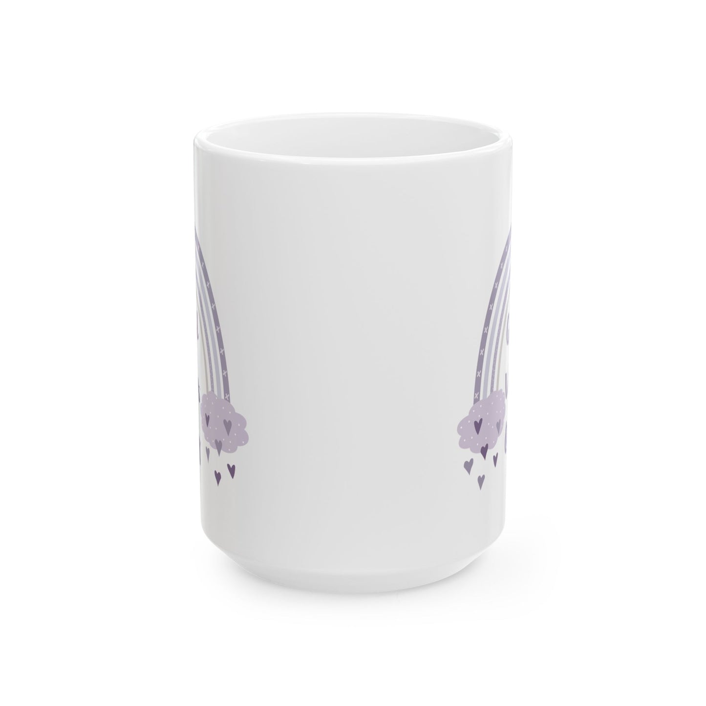 Purple Rainbow Hearts Good Vibes Only Ceramic Mug, Cute Coffee Cup, Gift for Her, Cute Tea Cup, BPA Free Ceramic Mug 11oz/15oz