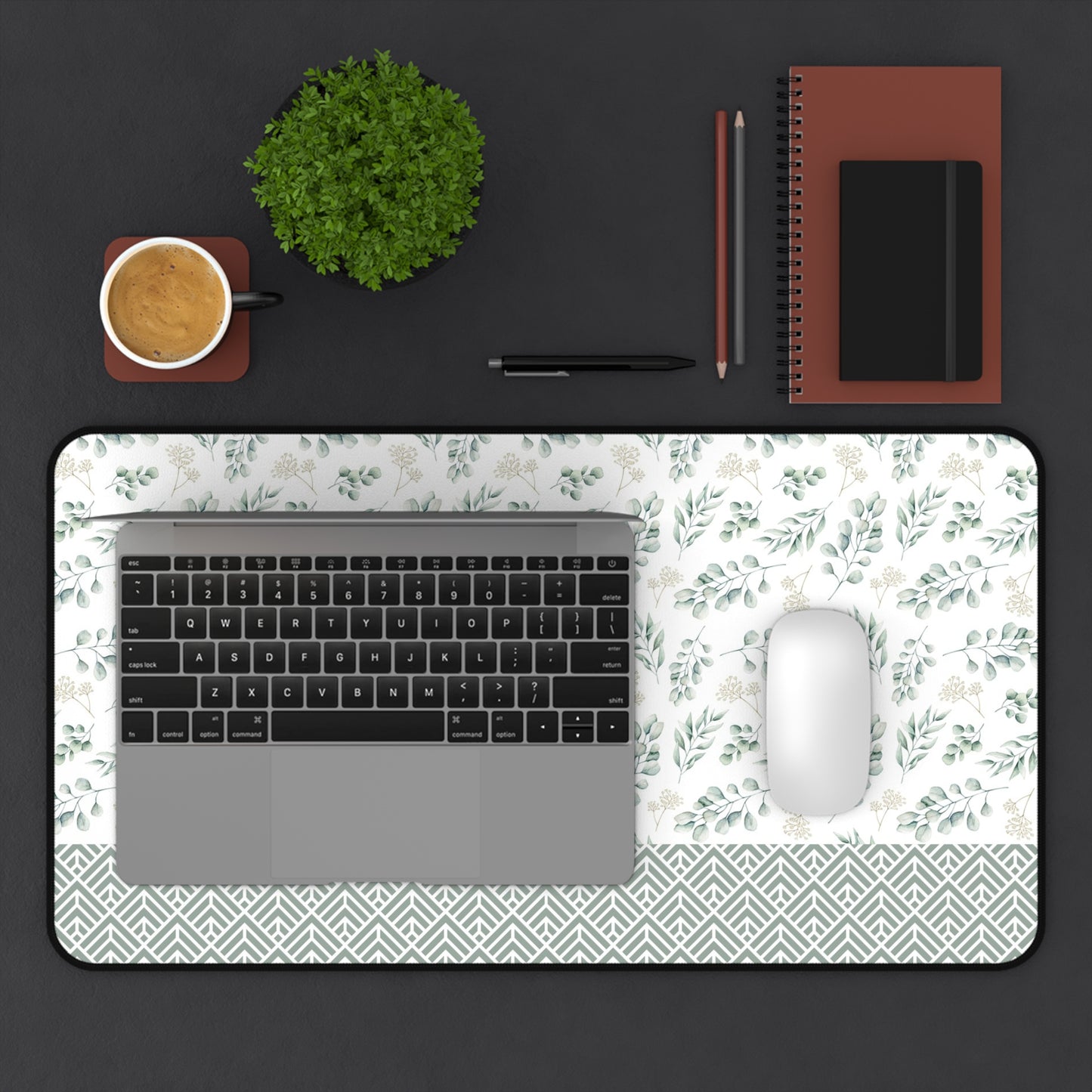 Floral Desk Mat with Geometric Pattern, Hemmed Edges, Stylish Work Surface, Home Office Decor, Gift for Students, Large Computer Mouse Pad