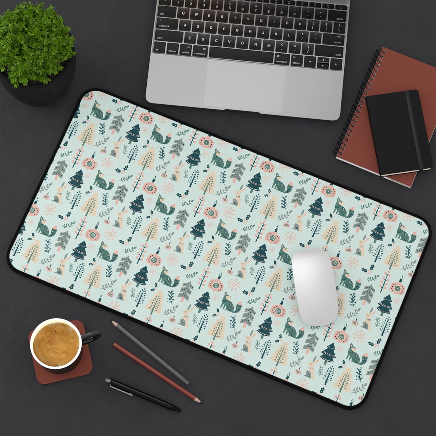 Scandinavian Inspired Design Forest Scene Desk Mat, Boho Desk Accessories, Nature Lover Gift, Home Office Decor, Wildlife Theme