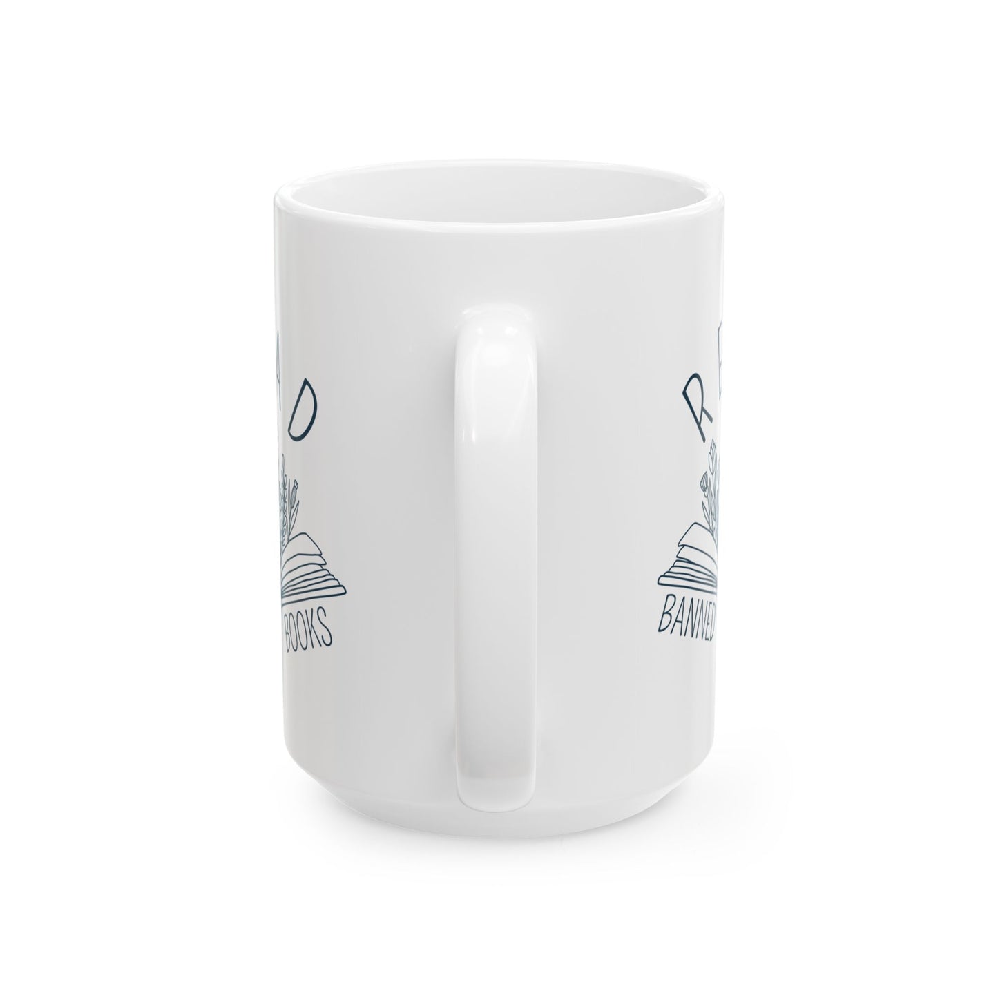 Ceramic Mug, Book Line Art with Flowers, Read Banned Books Coffee Cup, Literary Mug, Book Lover Gift, Library Decor, Bookworm Gift, Bookish