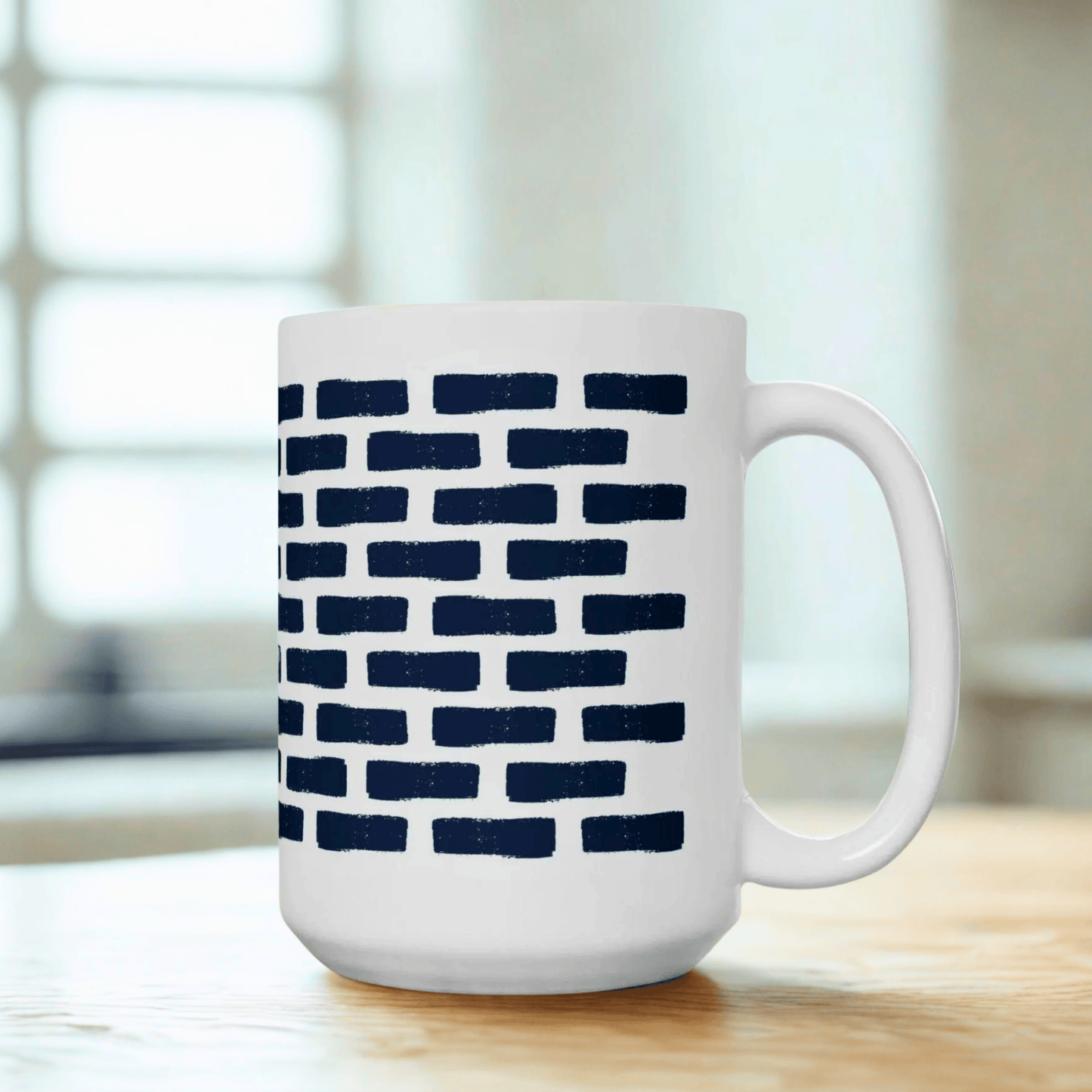 Distressed Brick Pattern Ceramic Coffee Mug, Indigo Navy Blue Tea Cup for Home, Office, Cute Coffee Cup, Tea Lover's Mug, Unisex gift