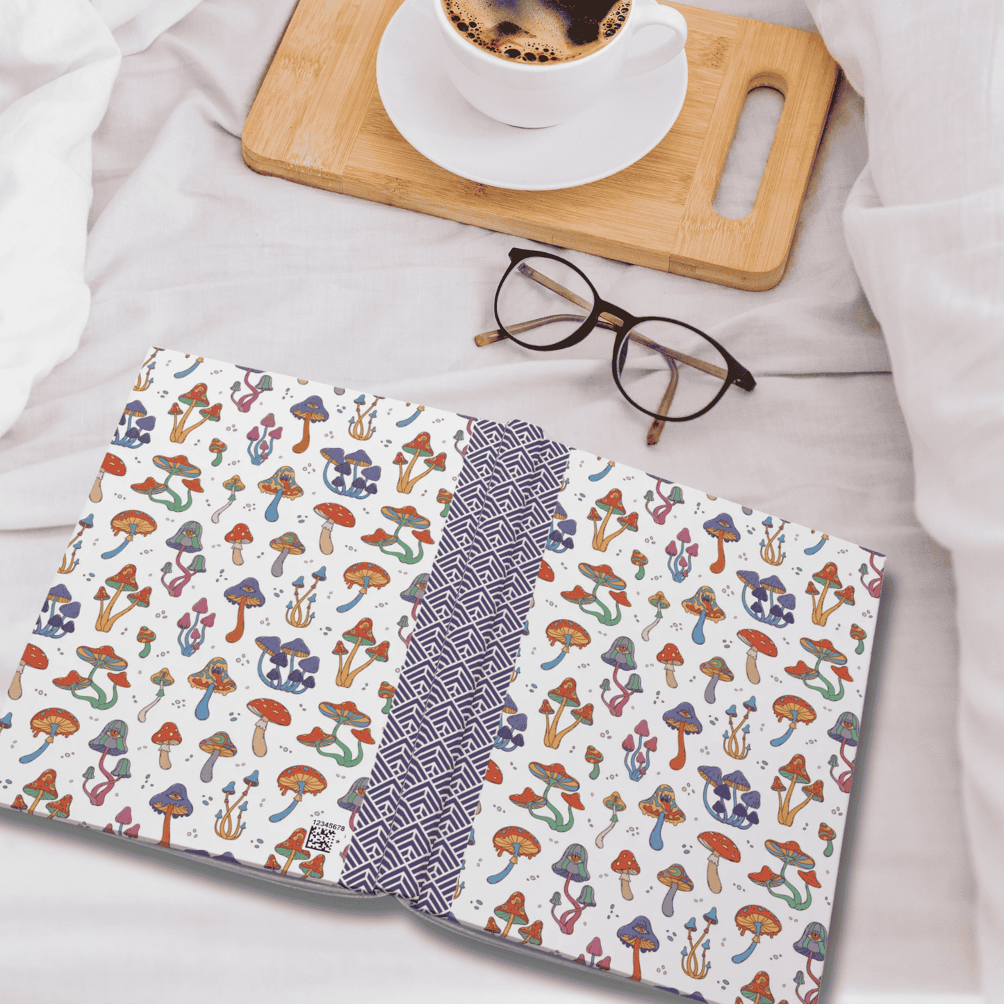 Hardcover Journal, Bright Colorful Whimsical Psychedelic Mushroom Design