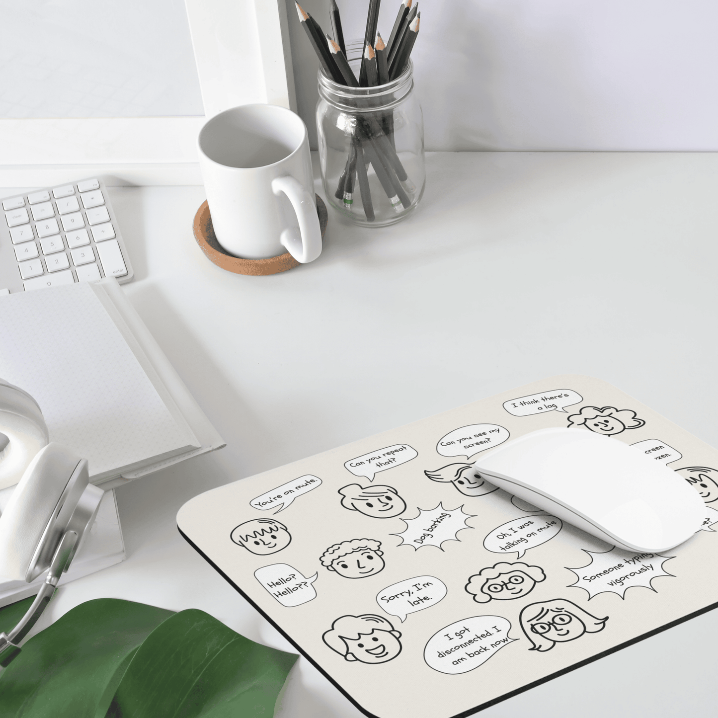 Funny Mouse Pad, Remote Work Humor, Conference Call Bingo, Work from Home Essentials, Funny Gift for Coworker, Gift for Boss, Doodle-Beige