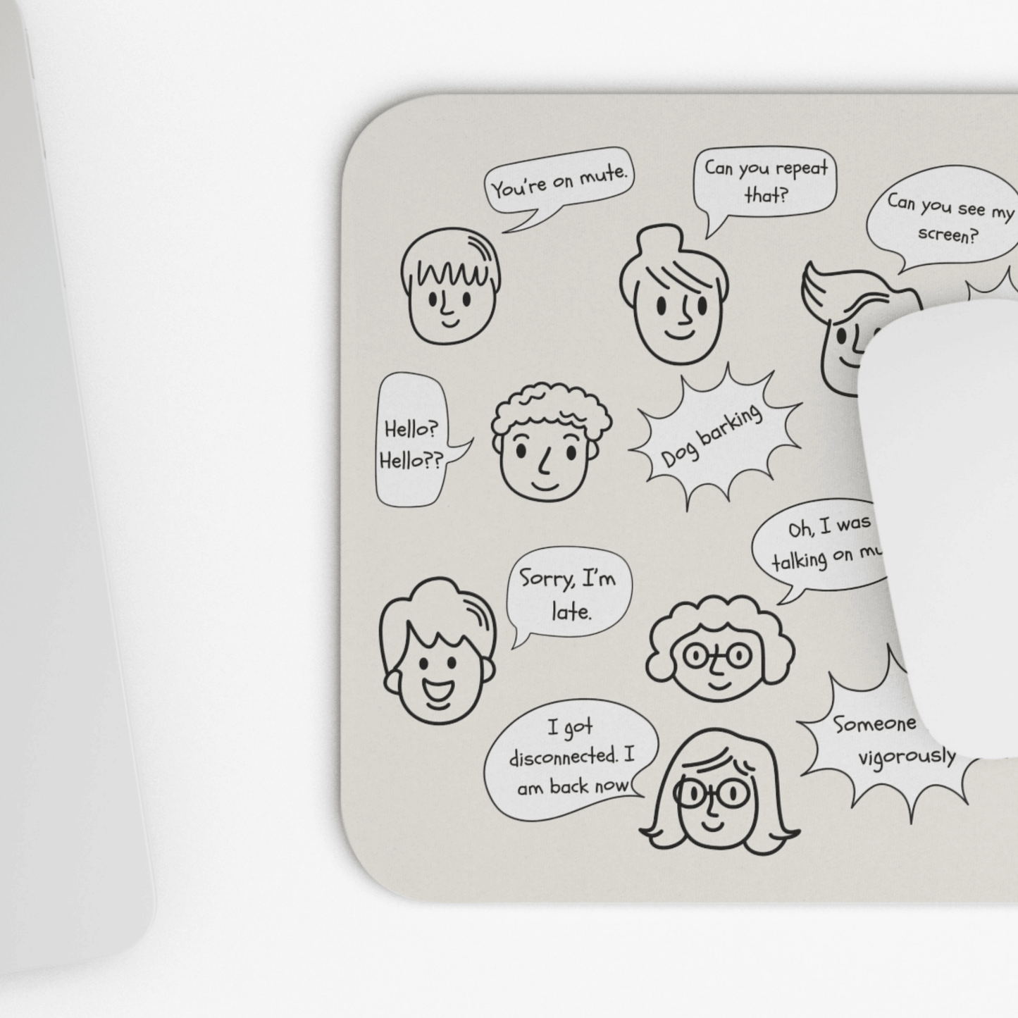 Funny Mouse Pad, Remote Work Humor, Conference Call Bingo, Work from Home Essentials, Funny Gift for Coworker, Gift for Boss, Doodle-Beige