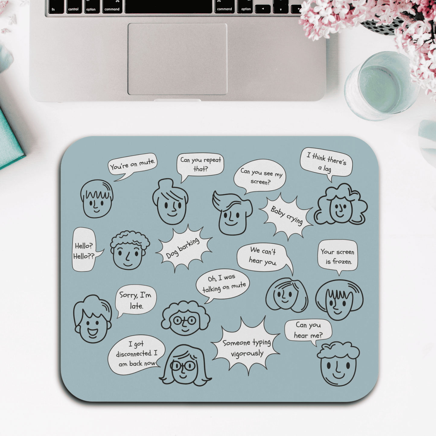Funny Mouse Pad, Remote Work Humor, Conference Call Bingo, Work from Home Essentials, Gift for Coworker, Gift for Boss, Doodle-Powder Blue