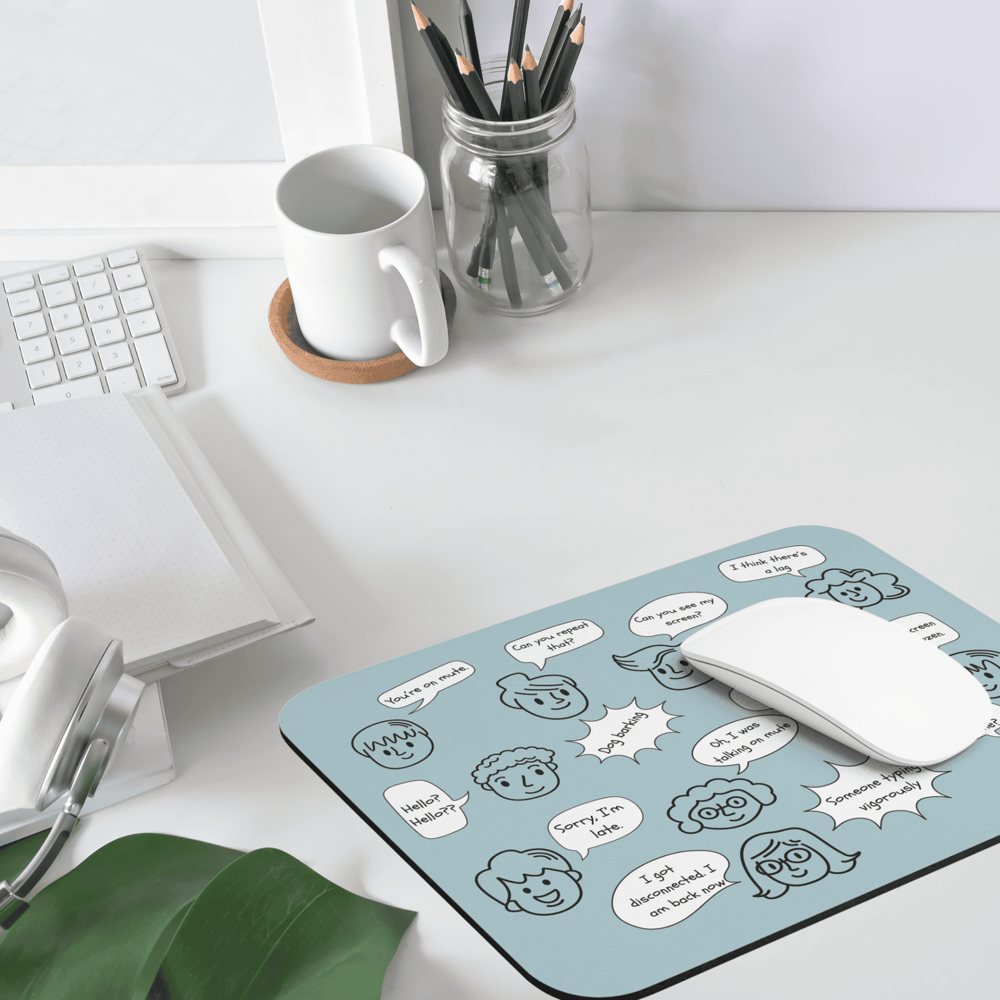 Funny Mouse Pad, Remote Work Humor, Conference Call Bingo, Work from Home Essentials, Gift for Coworker, Gift for Boss, Doodle-Powder Blue