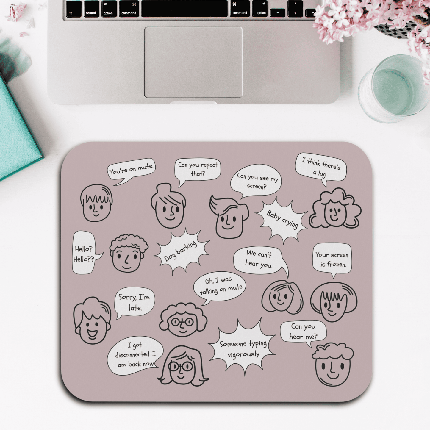 Funny Mouse Pad, Remote Work Humor, Conference Call Bingo, Work from Home Essentials, Gift for Coworker, Gift for Boss, Doodle-Dusty Rose