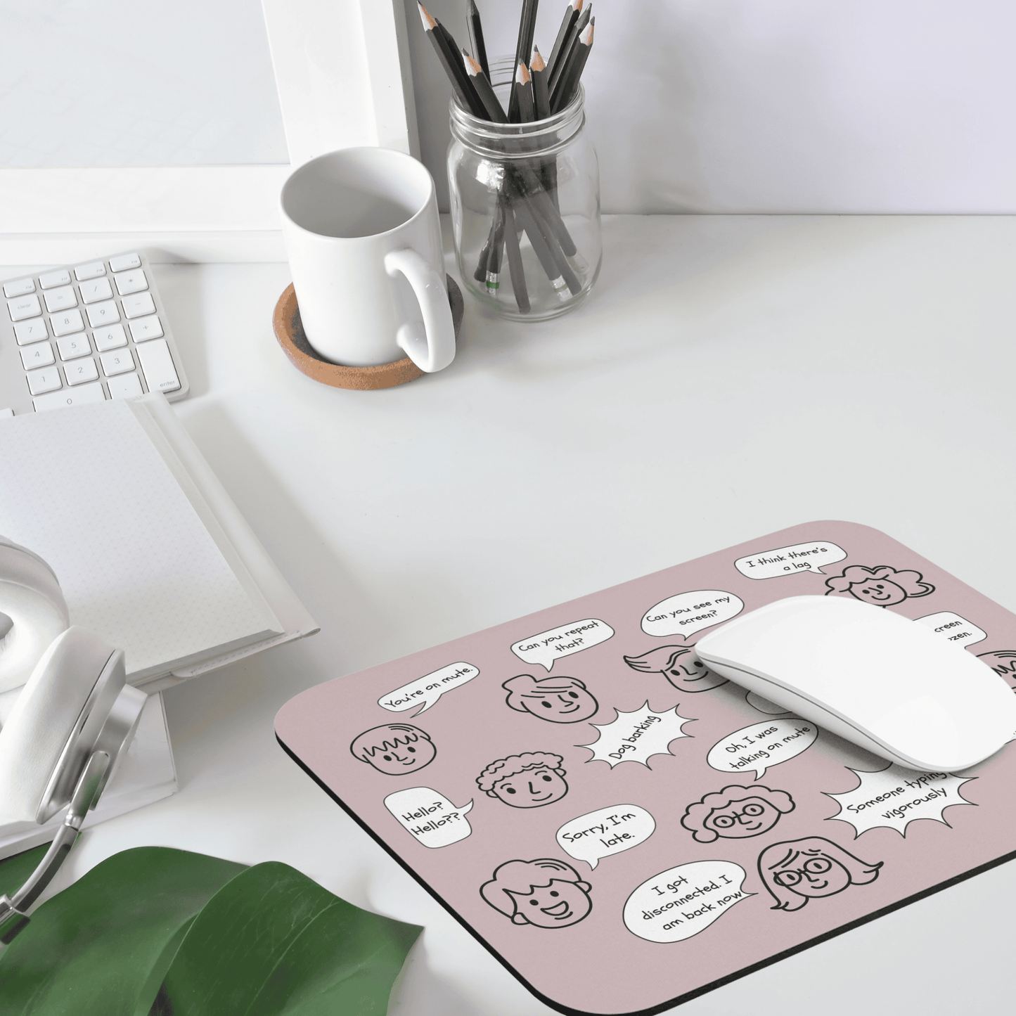Funny Mouse Pad, Remote Work Humor, Conference Call Bingo, Work from Home Essentials, Gift for Coworker, Gift for Boss, Doodle-Dusty Rose