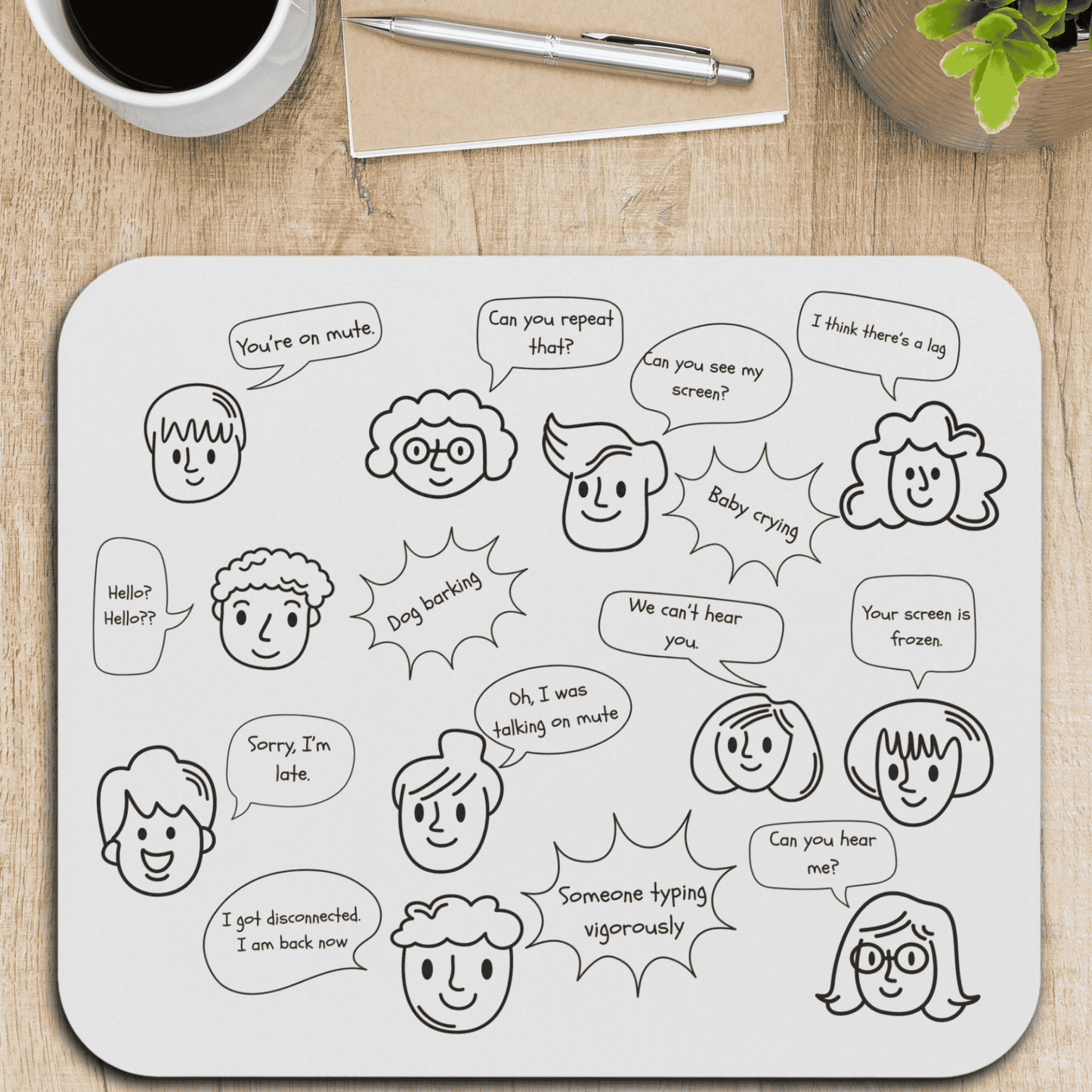 Funny Mouse Pad, Remote Work Humor, Conference Call Bingo, Work from Home Essentials, Funny Gift for Coworker, Gift for Boss, Doodle-White