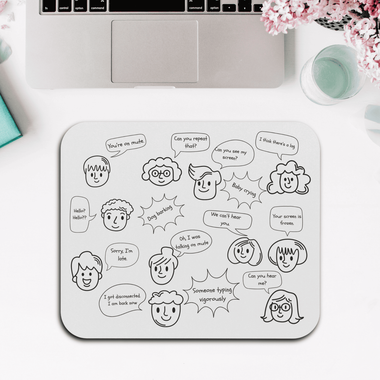 Funny Mouse Pad, Remote Work Humor, Conference Call Bingo, Work from Home Essentials, Funny Gift for Coworker, Gift for Boss, Doodle-White