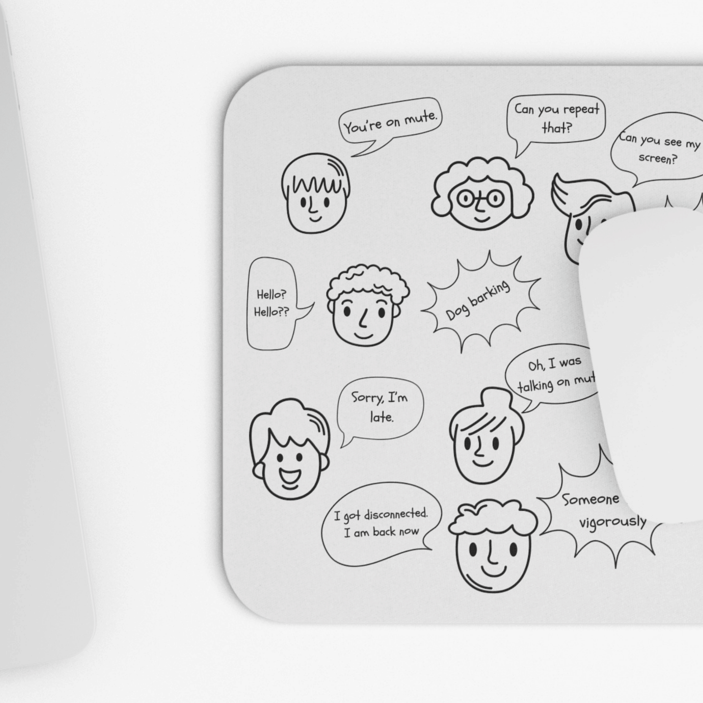 Funny Mouse Pad, Remote Work Humor, Conference Call Bingo, Work from Home Essentials, Funny Gift for Coworker, Gift for Boss, Doodle-White
