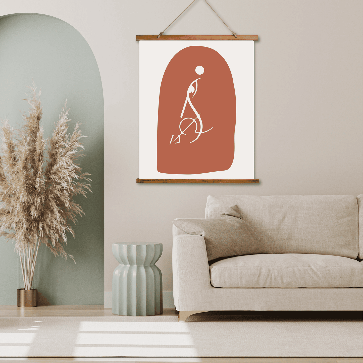 Tapestry with Hanger, Abstract Goddess Durga Design, Wood Top, 26"x36", Indian Art, Puja Room Wall Art, Meditation Yoga Room Art
