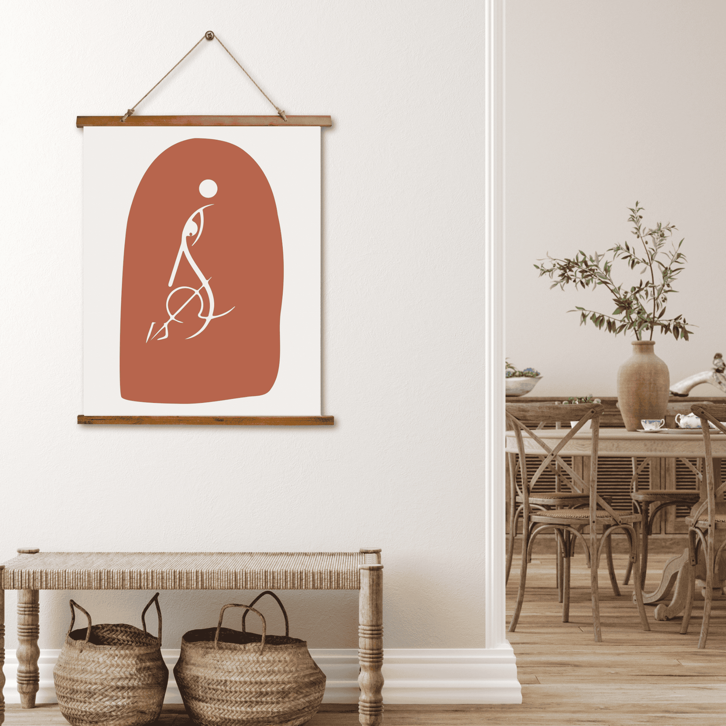Tapestry with Hanger, Abstract Goddess Durga Design, Wood Top, 26"x36", Indian Art, Puja Room Wall Art, Meditation Yoga Room Art