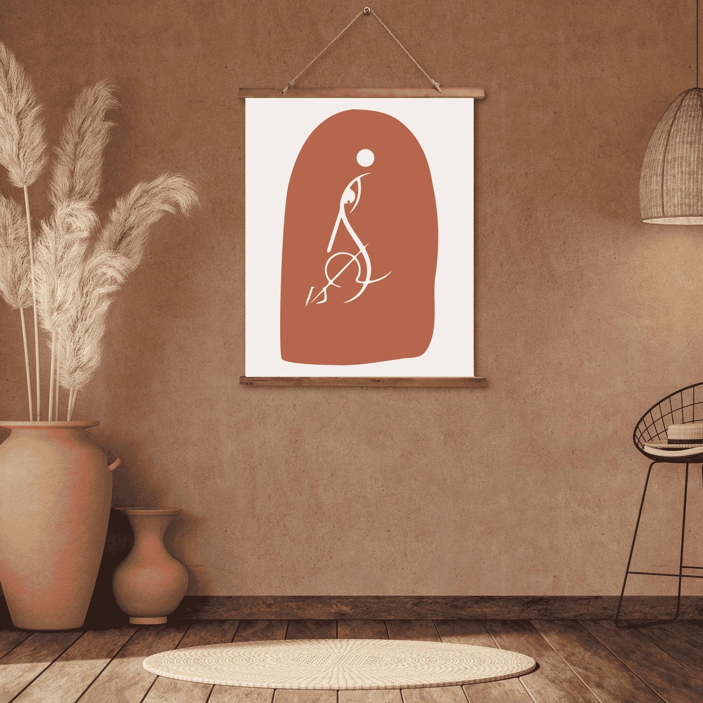 Tapestry with Hanger, Abstract Goddess Durga Design, Wood Top, 26"x36", Indian Art, Puja Room Wall Art, Meditation Yoga Room Art