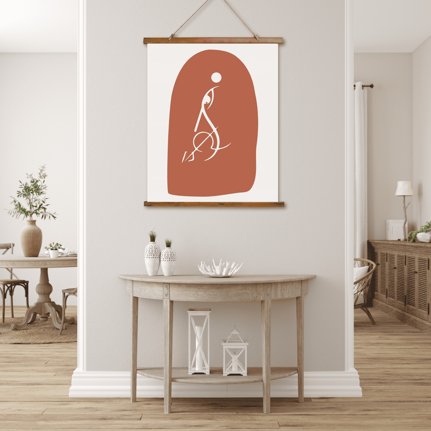 Tapestry with Hanger, Abstract Goddess Durga Design, Wood Top, 26"x36", Indian Art, Puja Room Wall Art, Meditation Yoga Room Art
