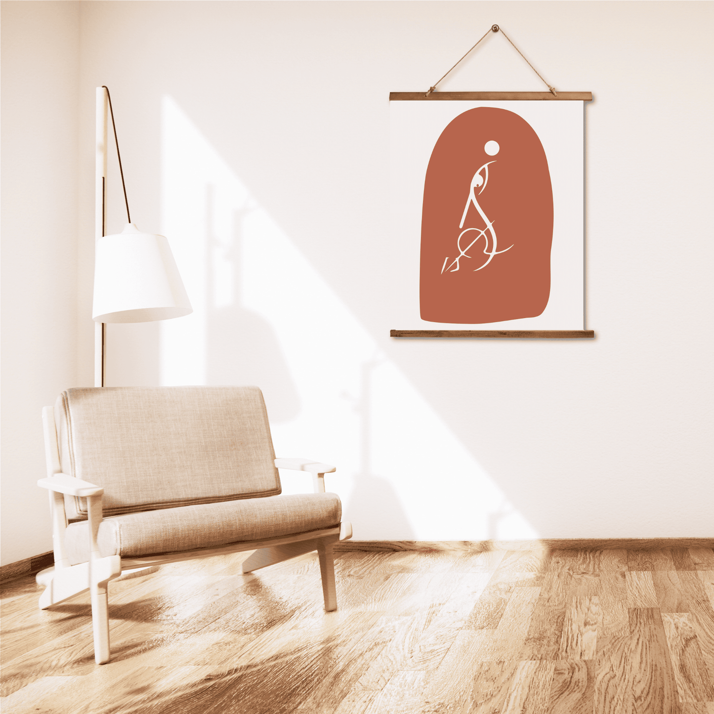 Tapestry with Hanger, Abstract Goddess Durga Design, Wood Top, 26"x36", Indian Art, Puja Room Wall Art, Meditation Yoga Room Art