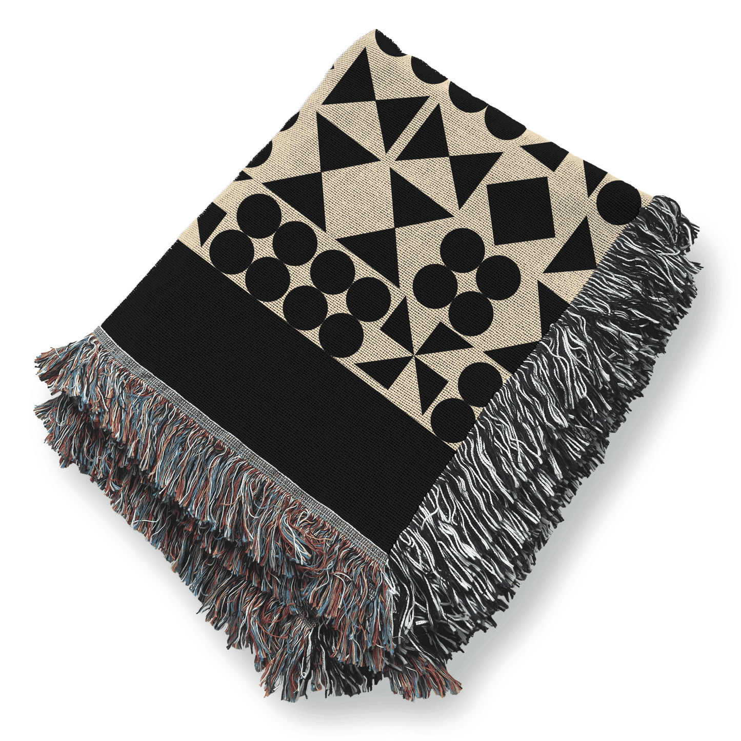 Woven Blanket, Mid Century Modern Black and Beige Minimalist Throw Couch Blanket, 100% Cotton, Abstract Geometric Pattern, Christmas Gift