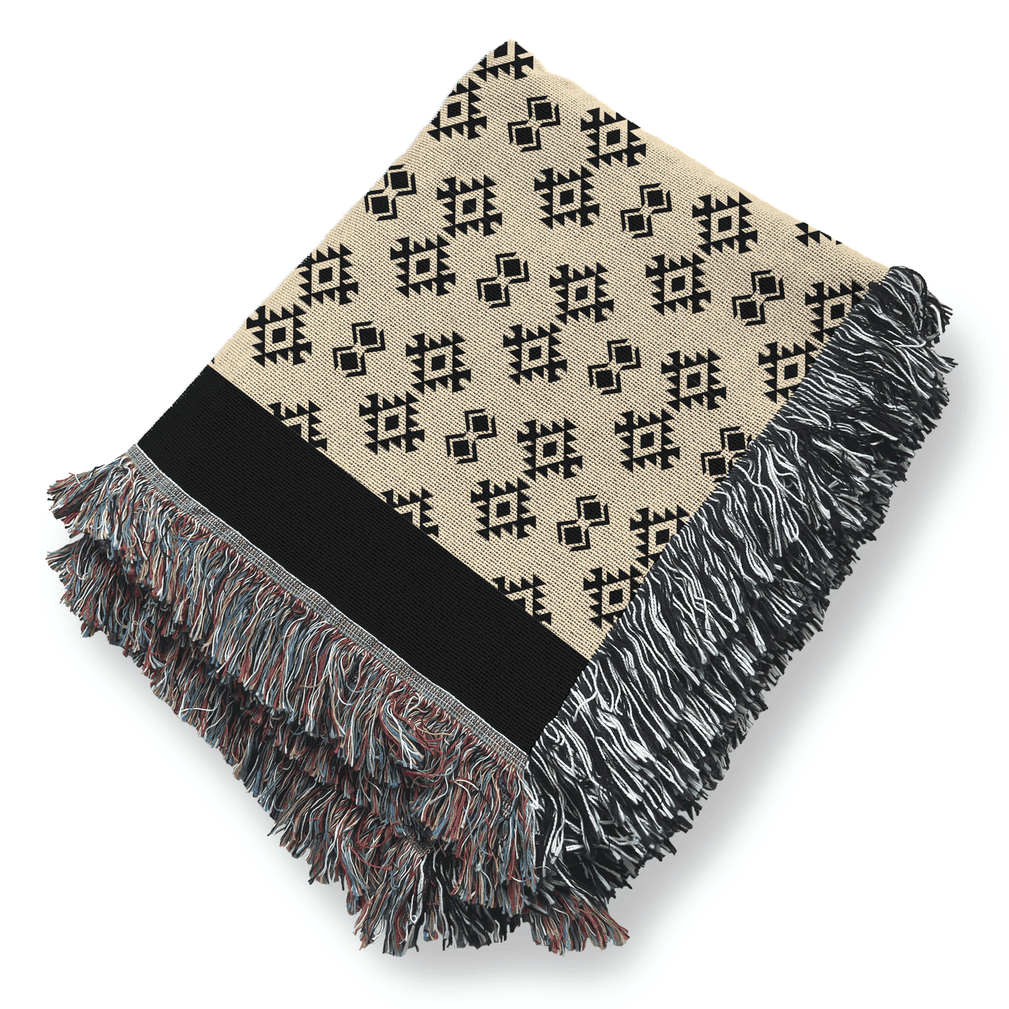 Woven Blanket African Tribal Pattern, 100% Cotton, Black and Beige Minimalist Boho Throw Blanket, Wall Hanging, Housewarming, Christmas Gift
