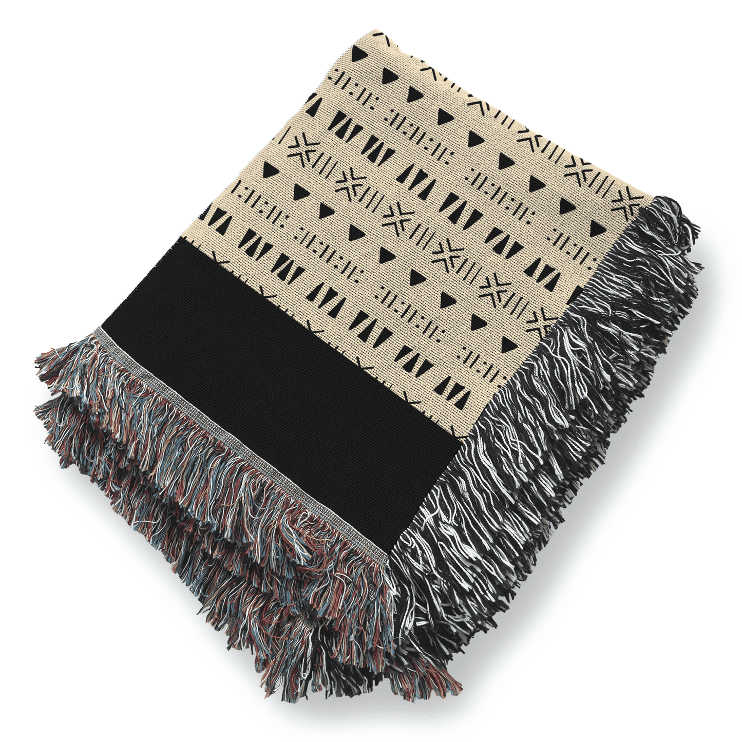 Woven Blanket, Wall Decor, Minimalist Throw Blanket, 100% Cotton, Beige and Black Blanket, African Tribal Pattern, Housewarming, Christmas