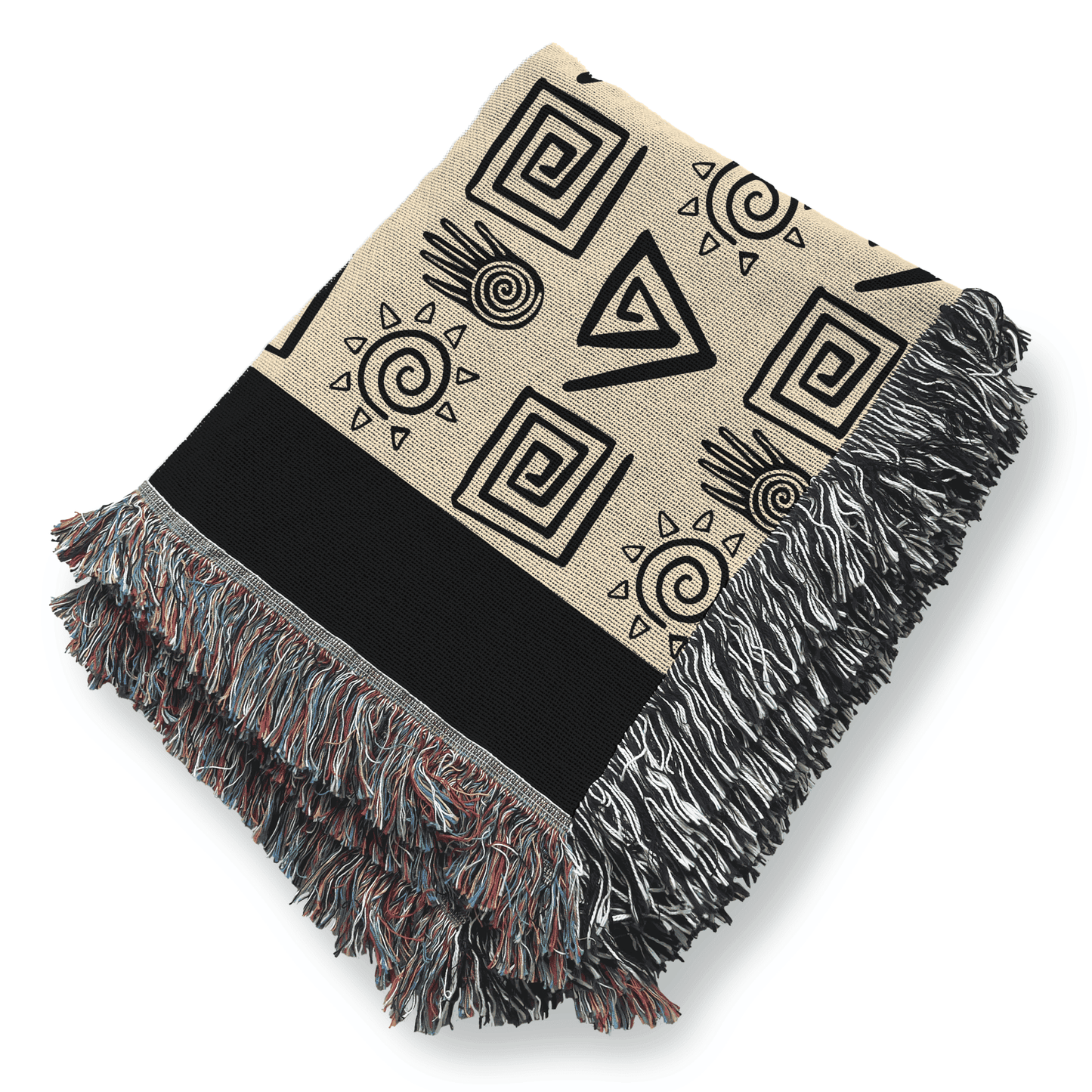 African Tribal Inspired Throw Blanket, 100% Cotton, Black and Beige Minimalist Woven Blanket, Boho Wall Decor, Christmas, Housewarming Gift