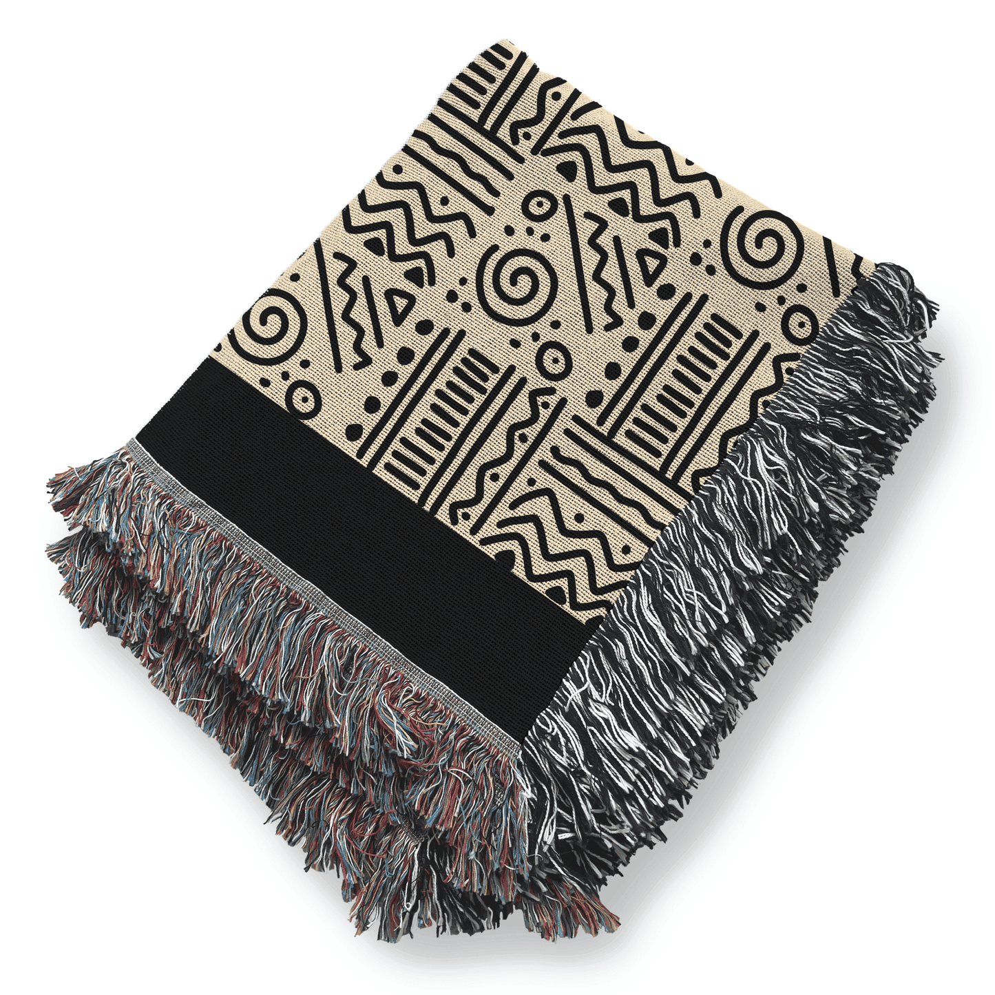 African Tribal Pattern Woven Blanket, 100% Cotton, Black and Beige Minimalist Throw for Couch, Boho Wall Decor, Christmas, Housewarming Gift