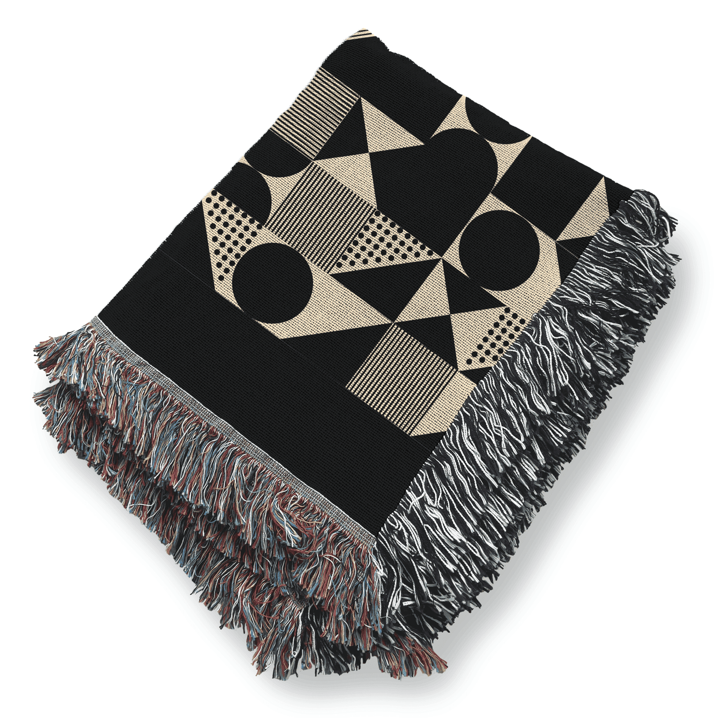 Mid Century Modern Woven Blanket, 100% Cotton, Black and Beige Minimalist Throw Couch Blanket, Abstract Geometric Pattern, Christmas Gift