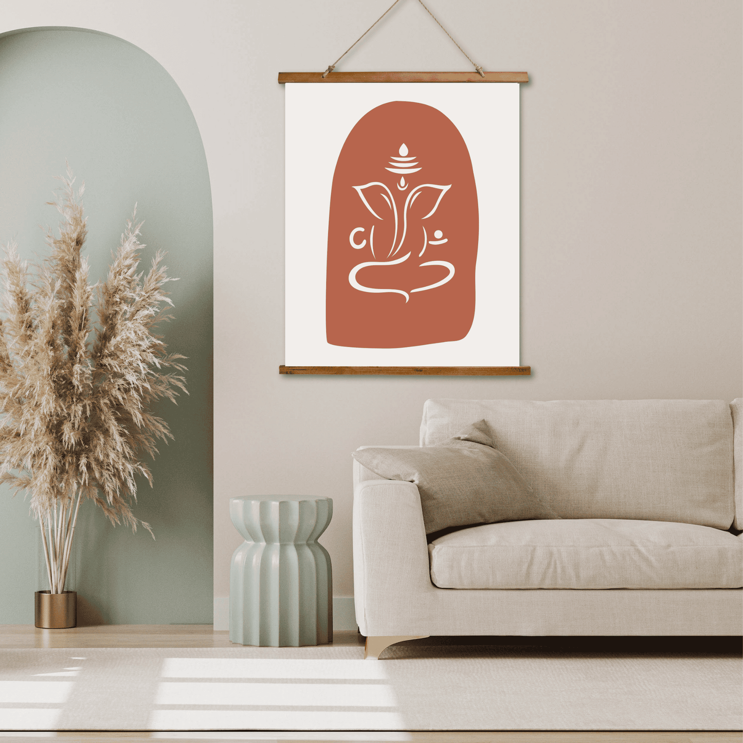 Boho Wood Topped Wall Tapestry with Ganesh Design, Ideal for Yoga Lovers, Home Decor, Wall Art, Meditation